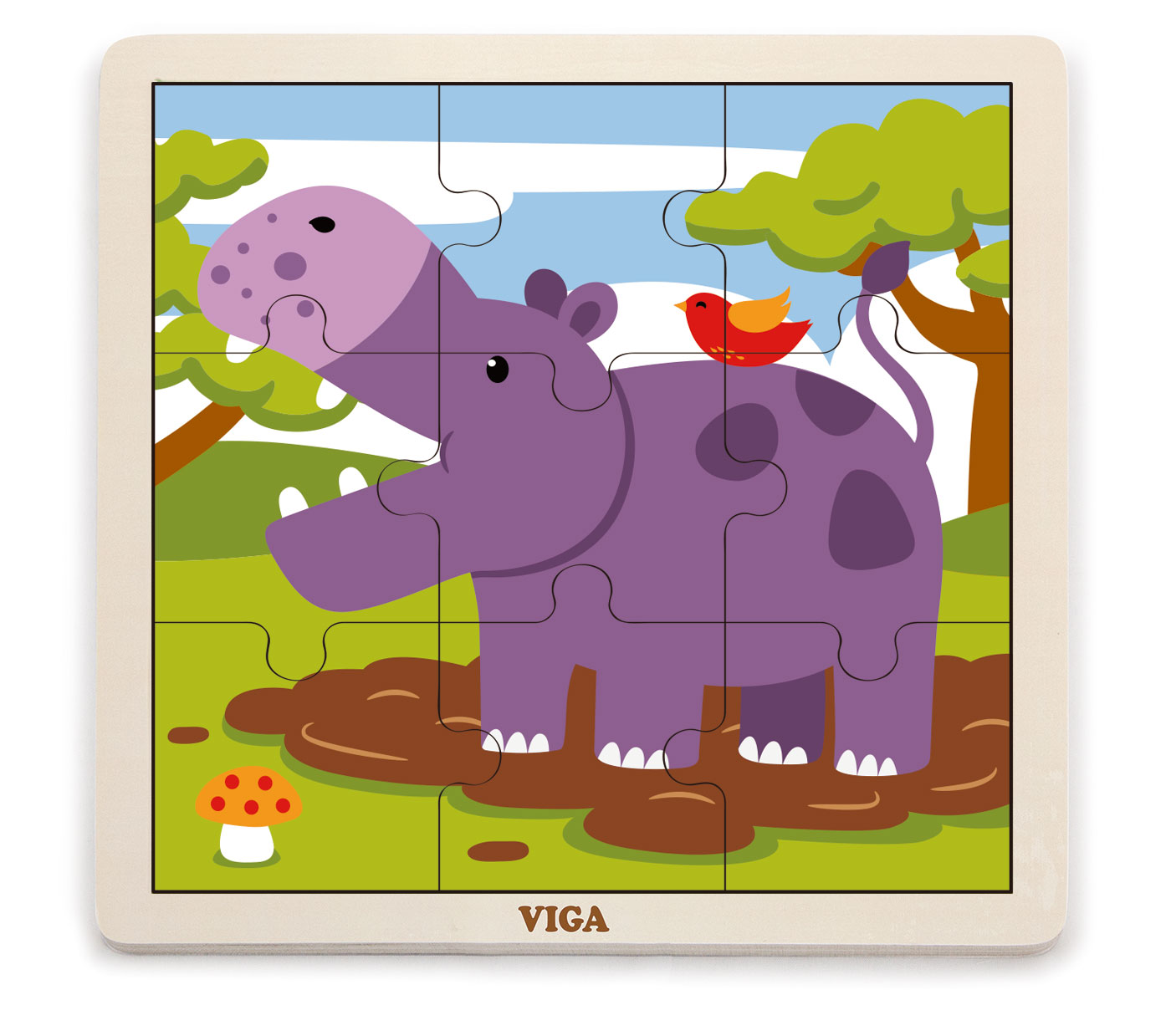 

Viga Puzzle drewniane na podkładce Hipopotam 9 el.