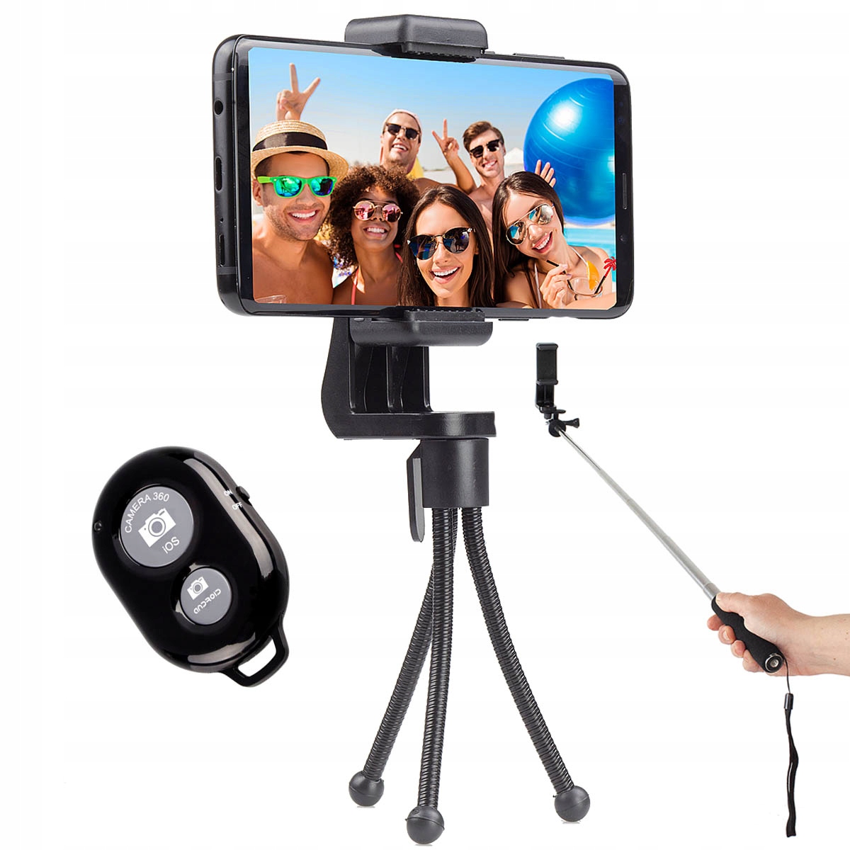 DUŻY ZESTAW statyw pilot bluetooth adapter selfie NOWOŚĆ!