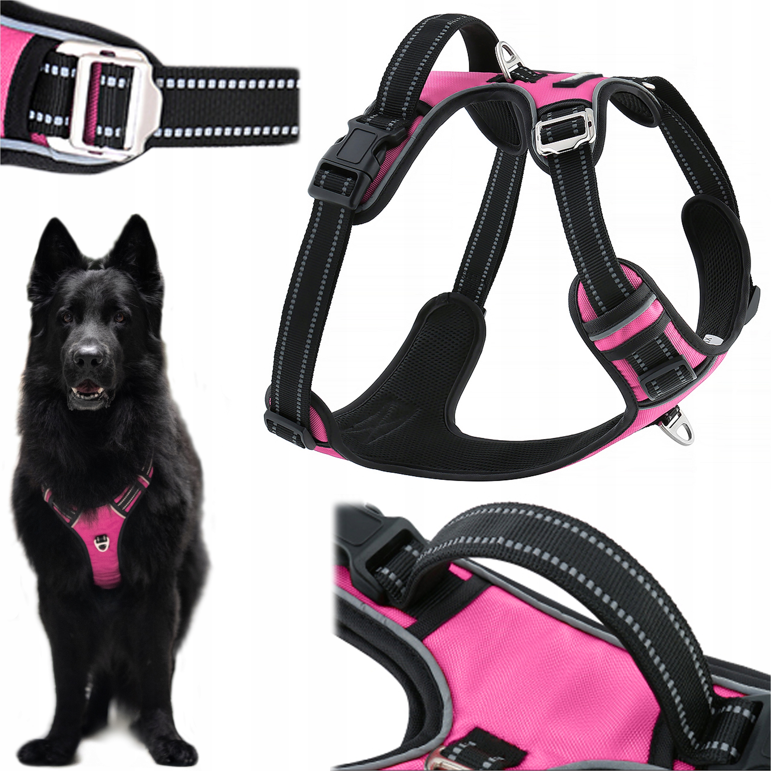 Szelki typu guard dla dużego psa treningowe easy walk różowe Huggy Doggy L
