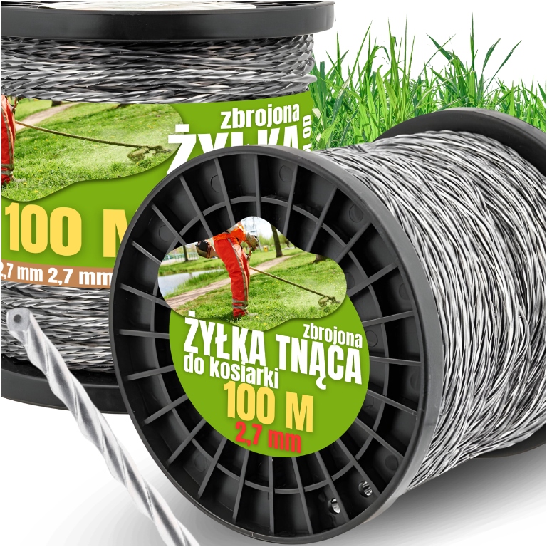 ŻYŁKA TNĄCA ZBROJONA DO GŁOWIC PODKASZARKI KOSY KOS TRAWY MOCNA 2,7mm 100m