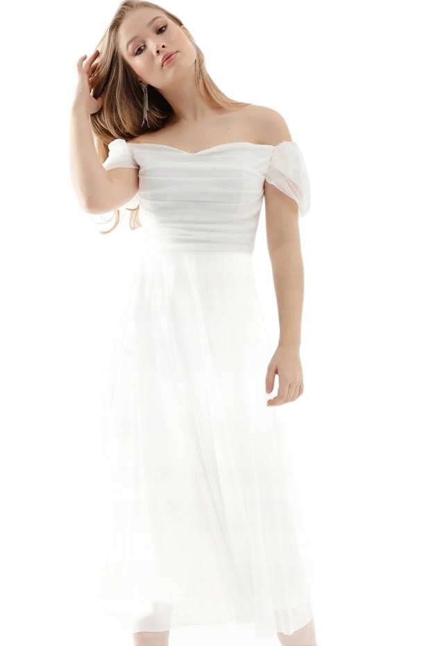 Carmen Bílé Šaty Rozkládací Šaty S Perličkami 38 5FA