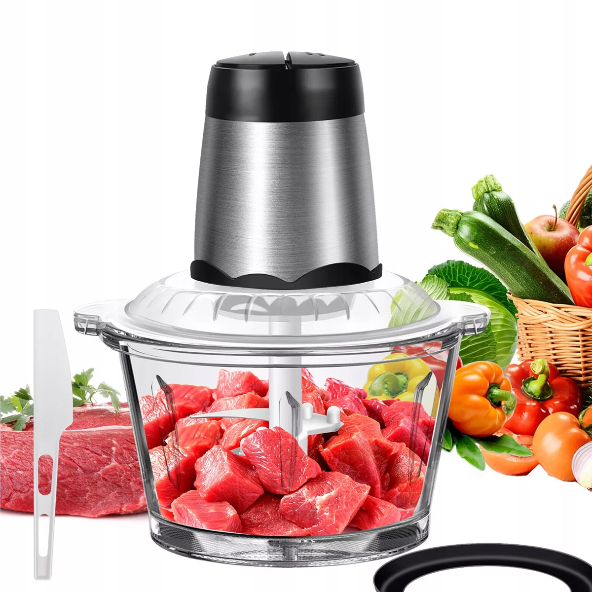 Mocny Elektryczny Rozdrabniacz ze szklaną misą 2L Wielofunkcyjny 300W