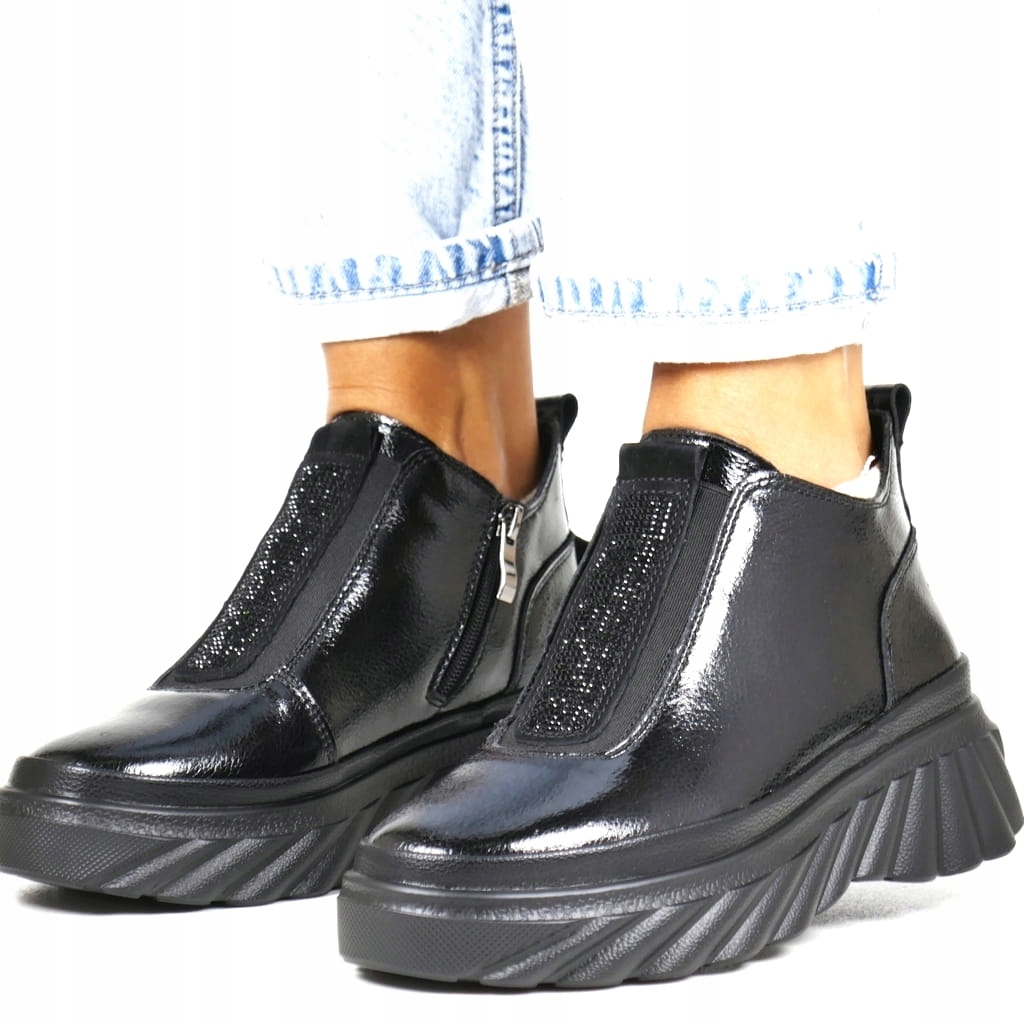 Černé Kotníkové Boty Na Platformě, Pohodlné Nízké Módní Kožené Boty 36