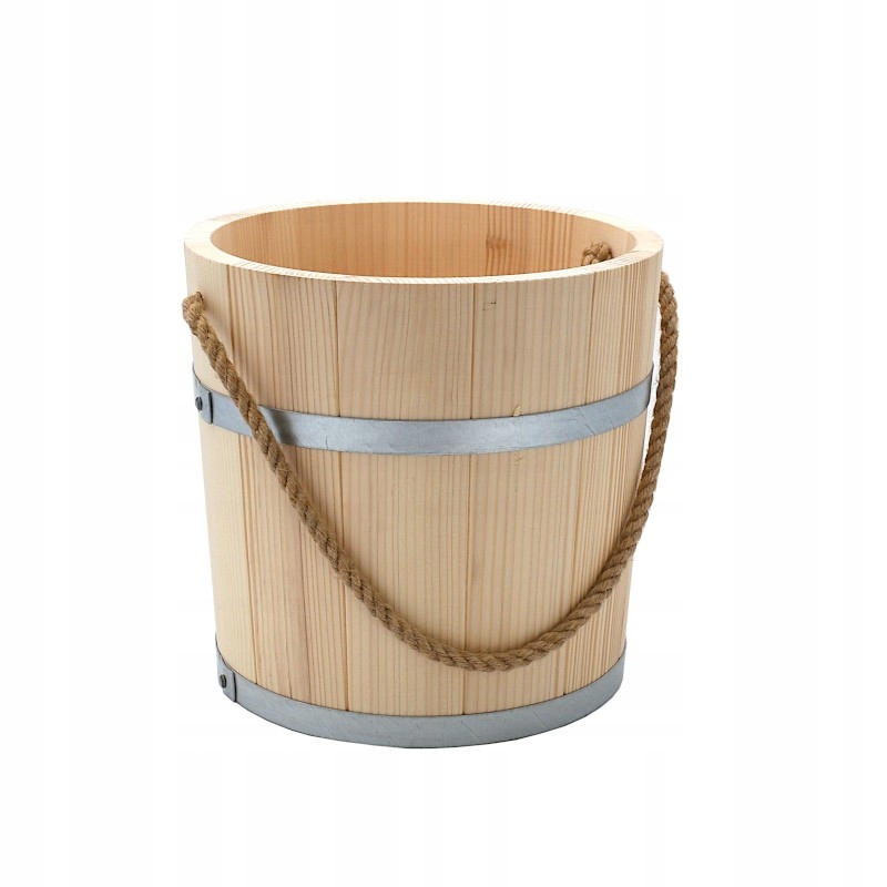 Drevené vedro do studne s držiakom z jutového lana 15 l