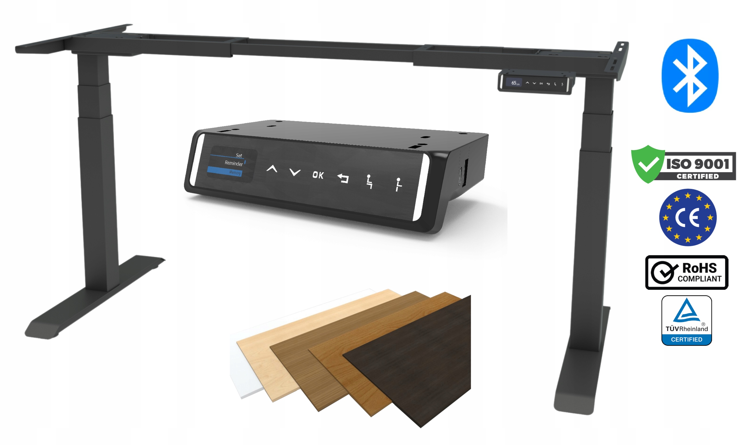 Biurko Regulowane Elektrycznie BLAT 200x80x2,5cm LCD Aplikacja Bluetooth