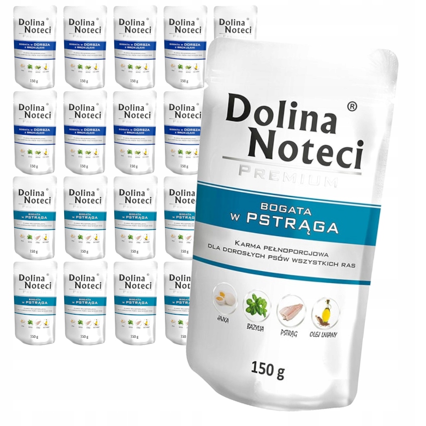 Dolina Noteci Premium Vlhké Krmivo pro psa Rybí příchutě 20x150g Příčesek Pstruh