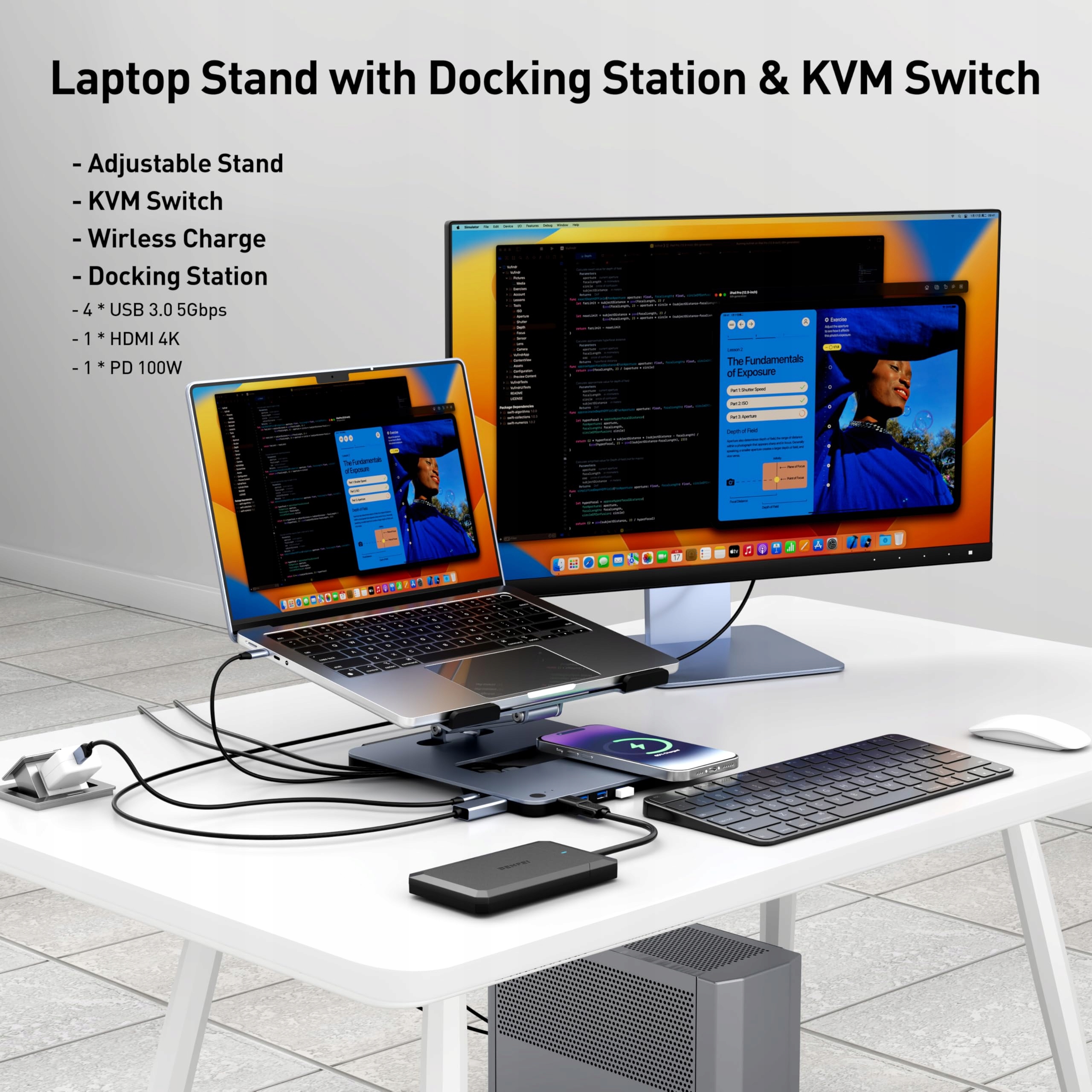 BENFEI ALUMINIOWY STOJAK PODKŁADKA POD LAPTOPA Z USB C 6W1 MAG SAFE — miniatura 2