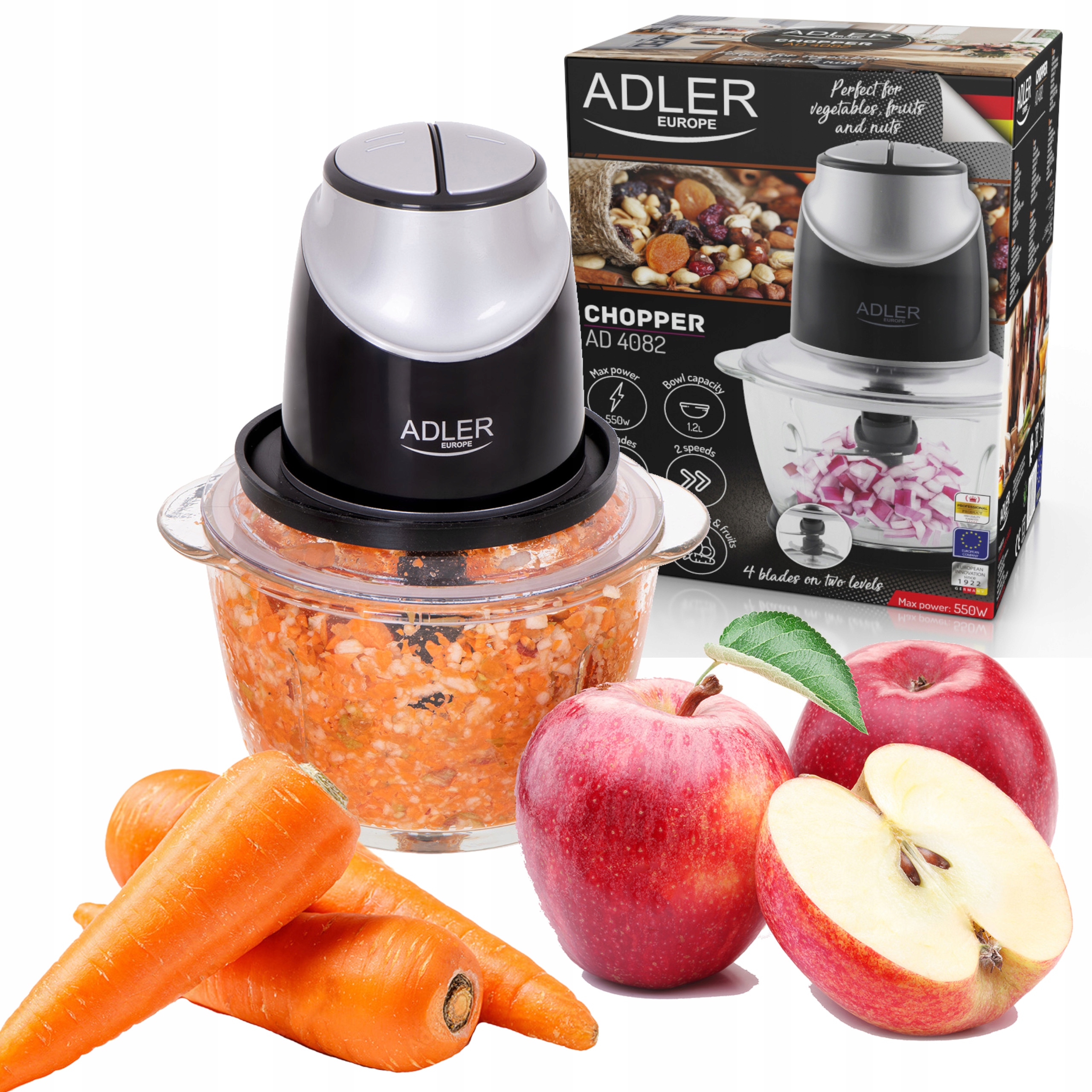 Rozdrabniacz Do Warzyw, Owoców I Orzechów Ze Szklaną Misą 1.2L Adler AD4082