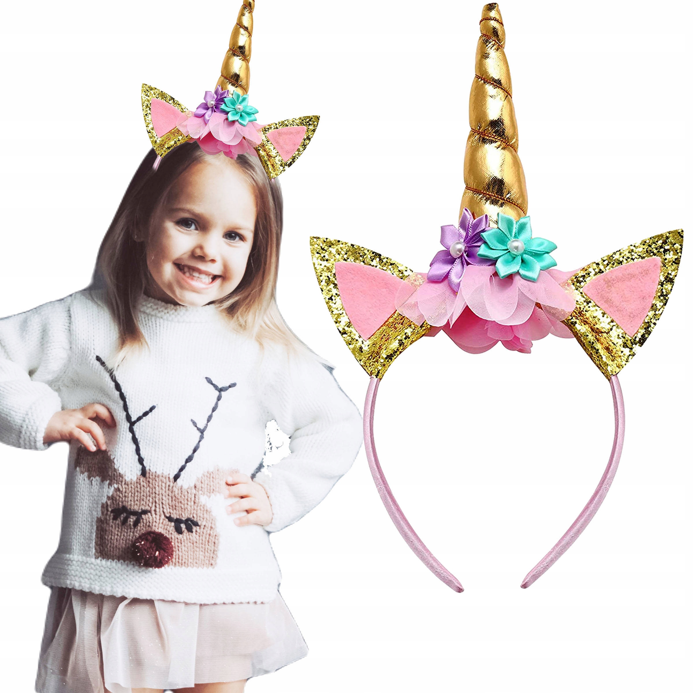 

Opaska Do Włosów Jednorożec Unicorn Róg Brokat