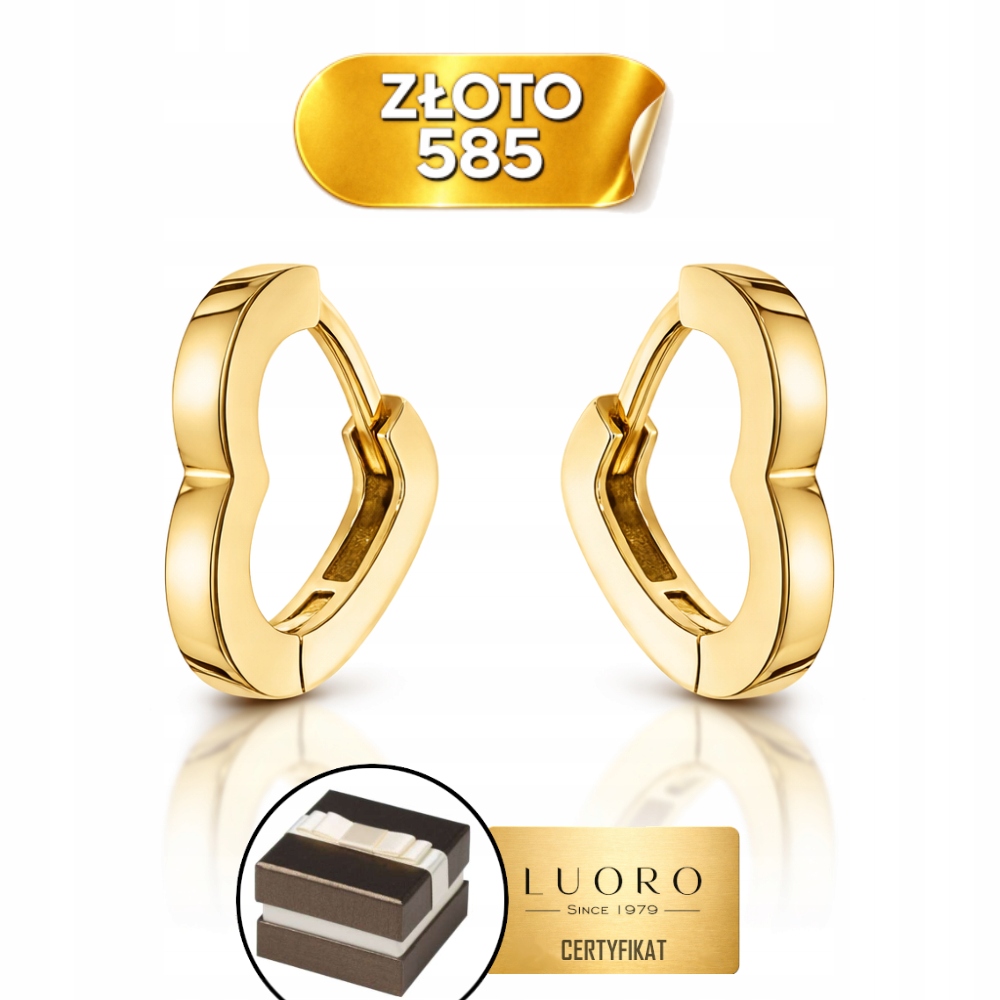 Náušnice Zlaté 585 14K Obrysy Srdce Žluté Anglické Zapínání 12 CM