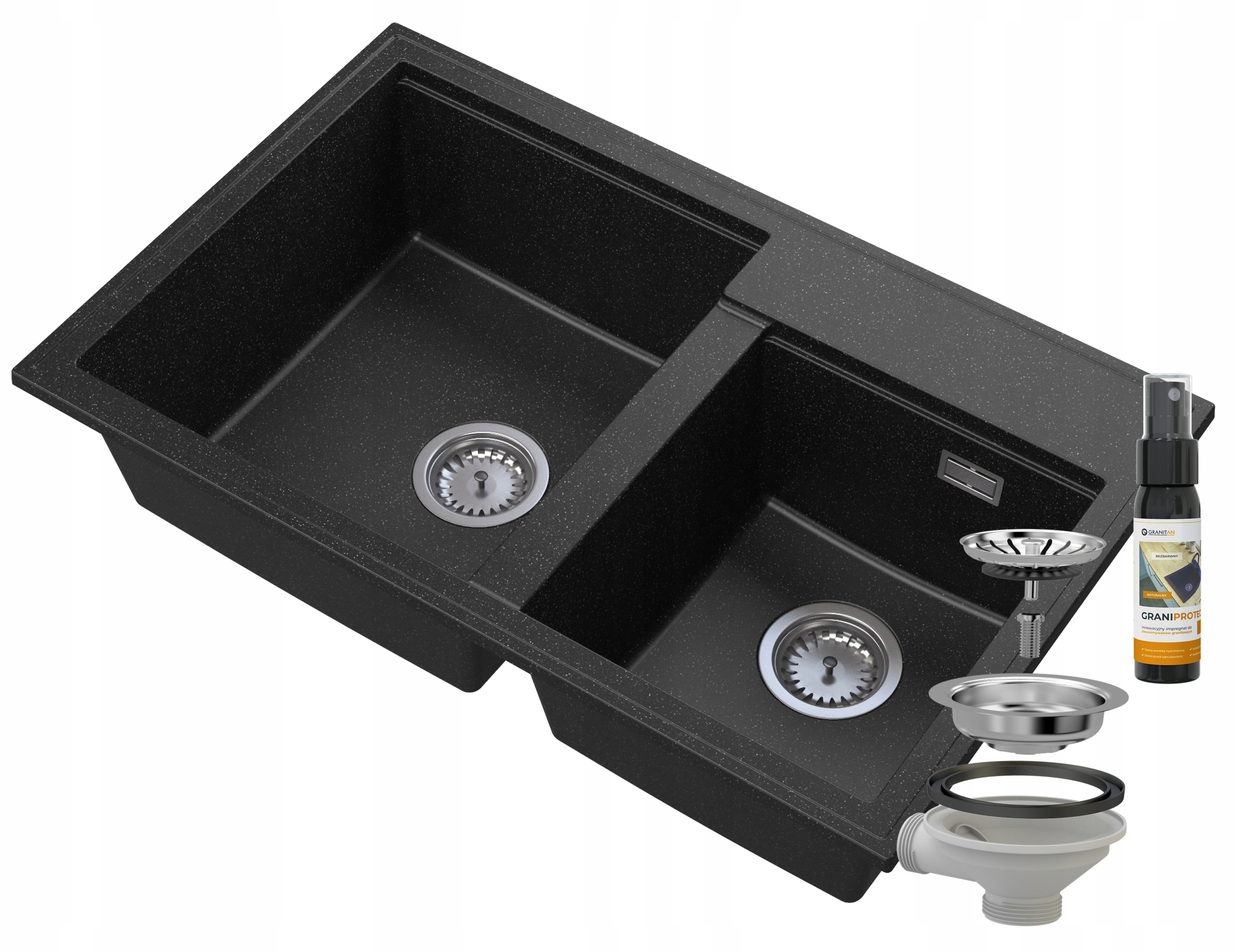 ZLEWOZMYWAK GRANITOWY HEKTOR GRANIT 2KOMORY CHROM