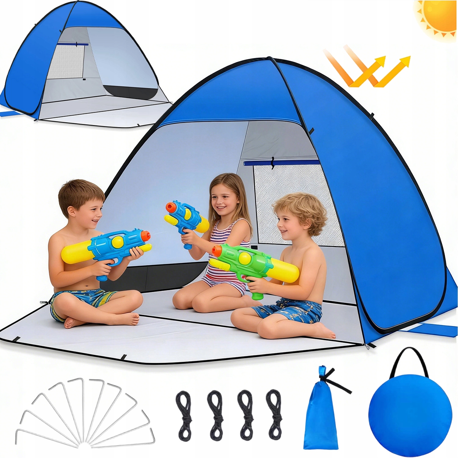 Stan Plážový Paraván Zahradní Kryt Ochrana Uv 2 Velké Pytle S Pískem