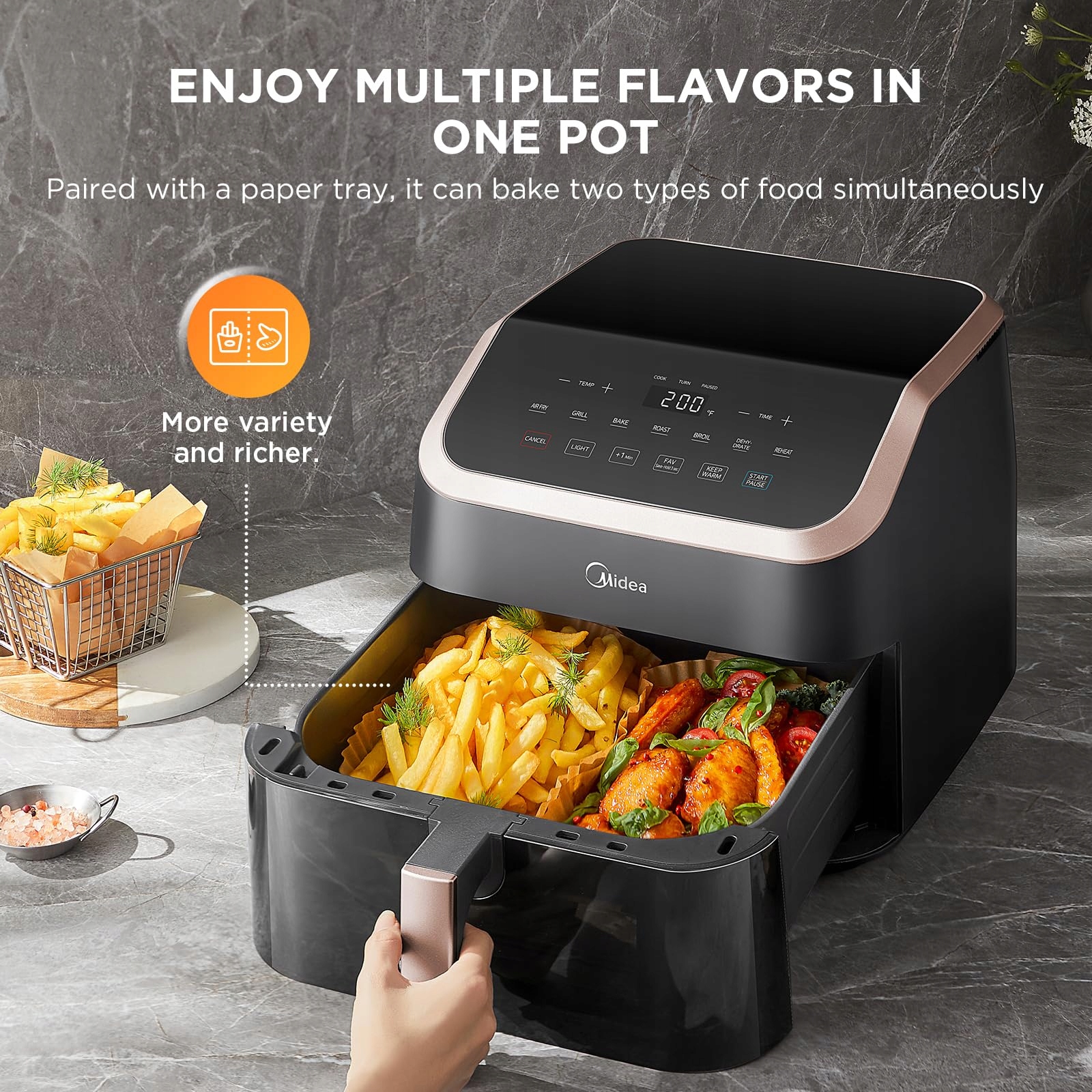 MIDEA Frytkownica Beztłuszczowa XXL 9L 8w1 Grill Pieczenie Dehydratacja — miniatura 2