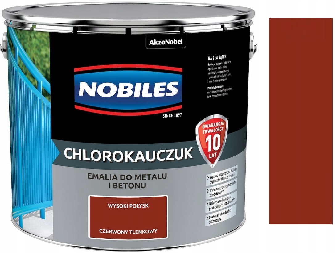 Nobiles Chlorokauczuk Emalia Do Betonu Metalu Czerwony Tlenkowy Połysk 10L