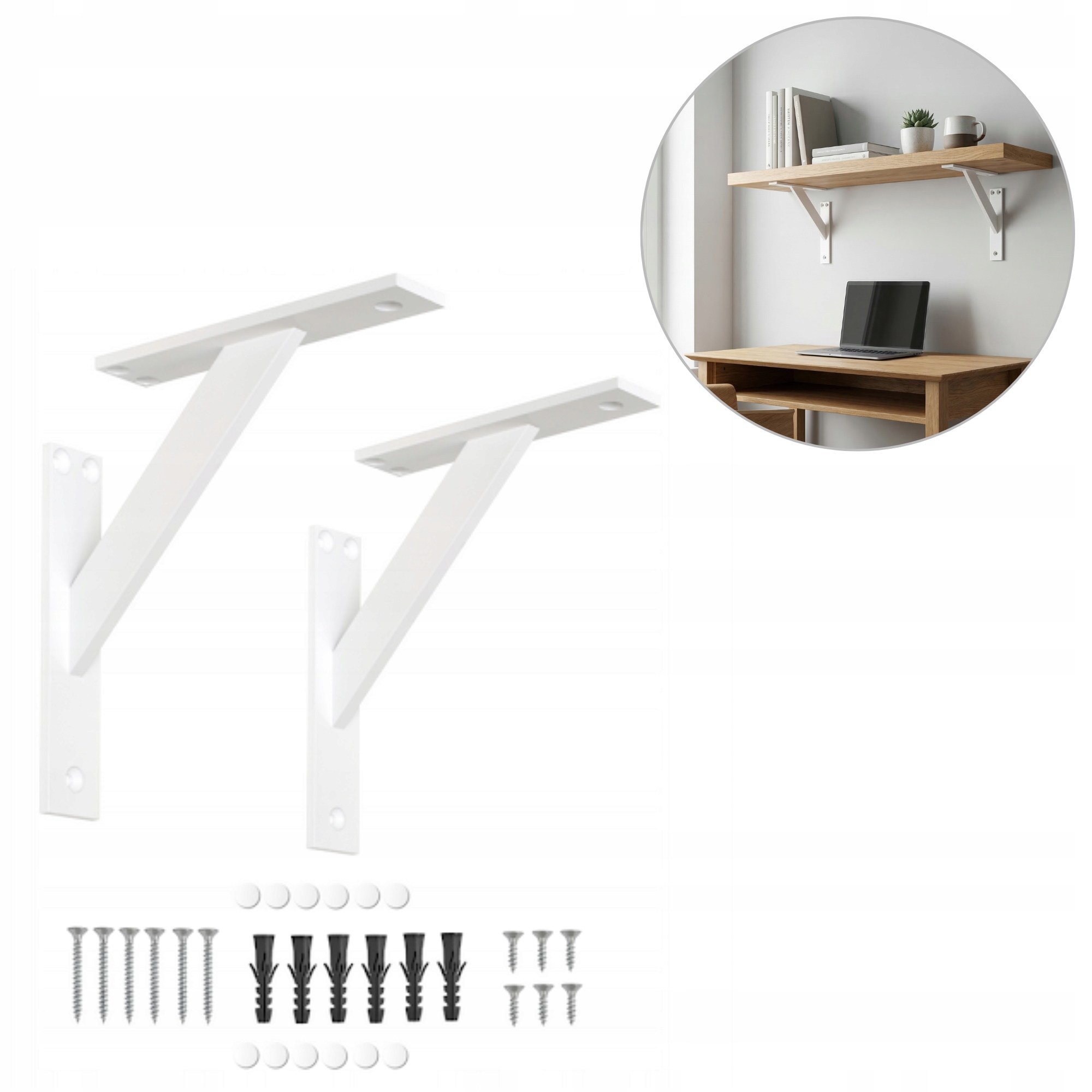 2 x Konzole Na Polici Pod Poličku Loftový Držák Bílý 180 mm Vruty