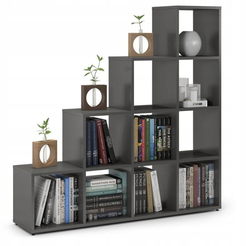 

Regał Schodkowy Grafit 133cm Duży do Salonu Pokoju