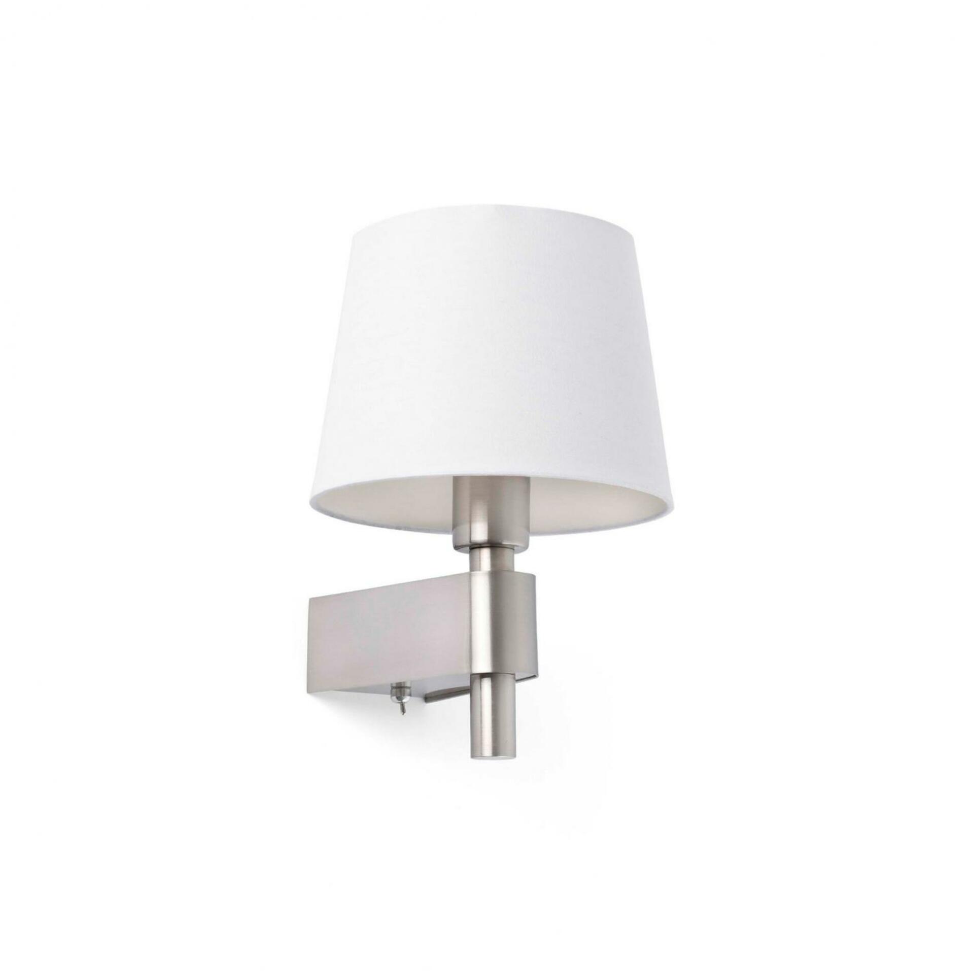 Faro Room nástenná lampa biela, textilné tienidlo, niklové telo, E27