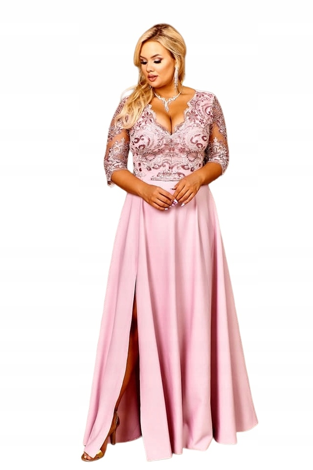 Krystal 3/4 Pastel Pink Šaty s Krajkovým Vrškem 3XL