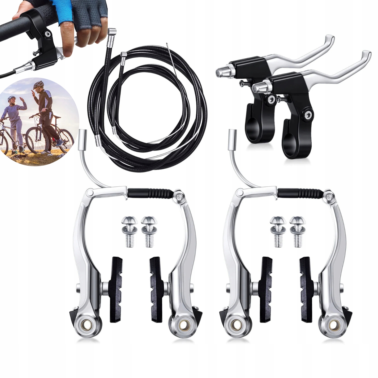 ZESTAW HAMULCÓW ROWEROWYCH PRZÓD TYŁ LINKI HAMULCOWE V-BRAKE