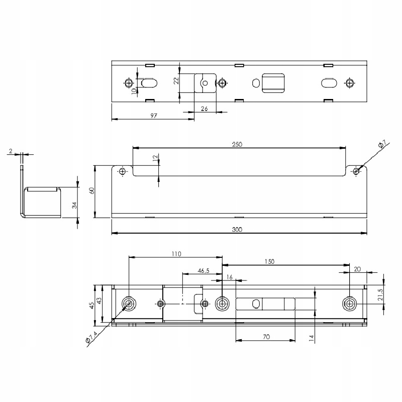 Kaseta elektrozaczepu do furtki , 45 x 35 x 300 mm , antracyt Marka Najdek