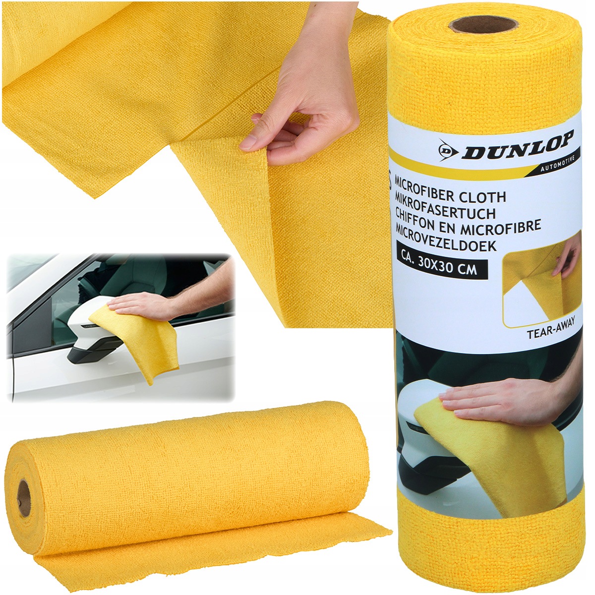 Ściereczki z mikrofibry w rolce Dunlop 30 szt. 30x30 cm do samochodu
