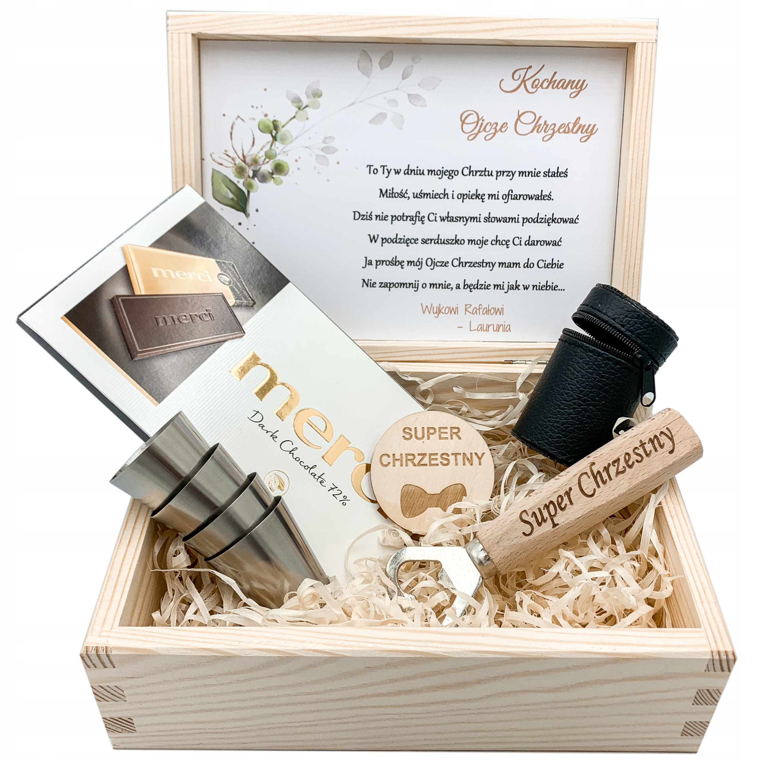 Poděkování Kmotrovi Dárkový Box Tatínka Set na křtiny Sv