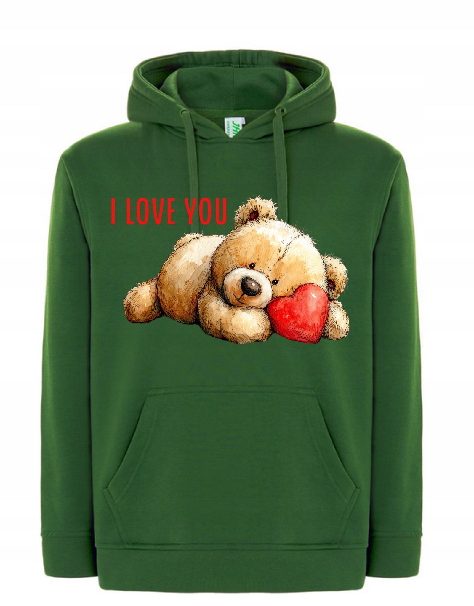 Mikina s kapucí Valentýnský potisk Medvídek I love You 4XL