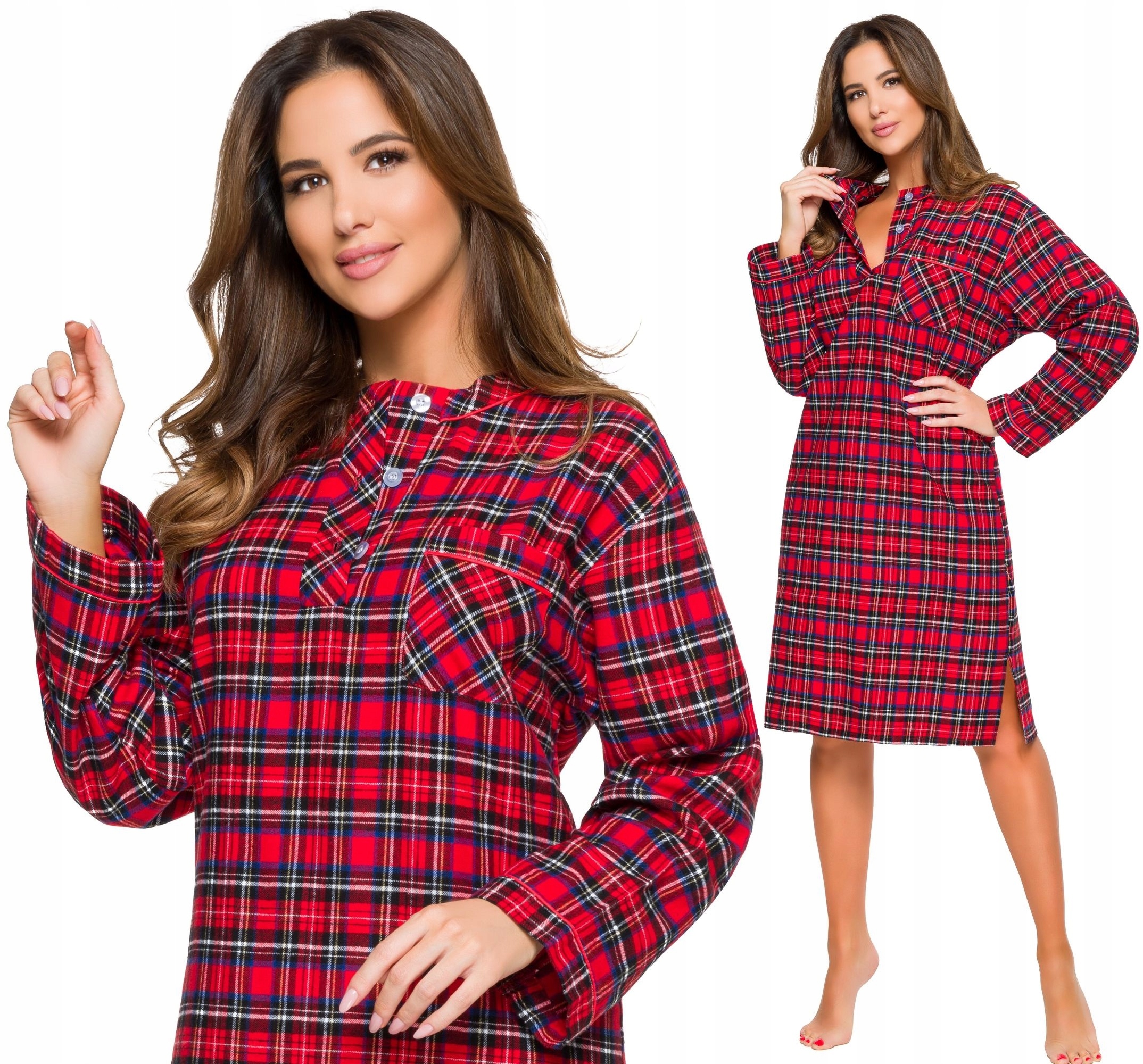 FLANELOWA BAWEŁNIANA DAMSKA KOSZULA NOCNA M