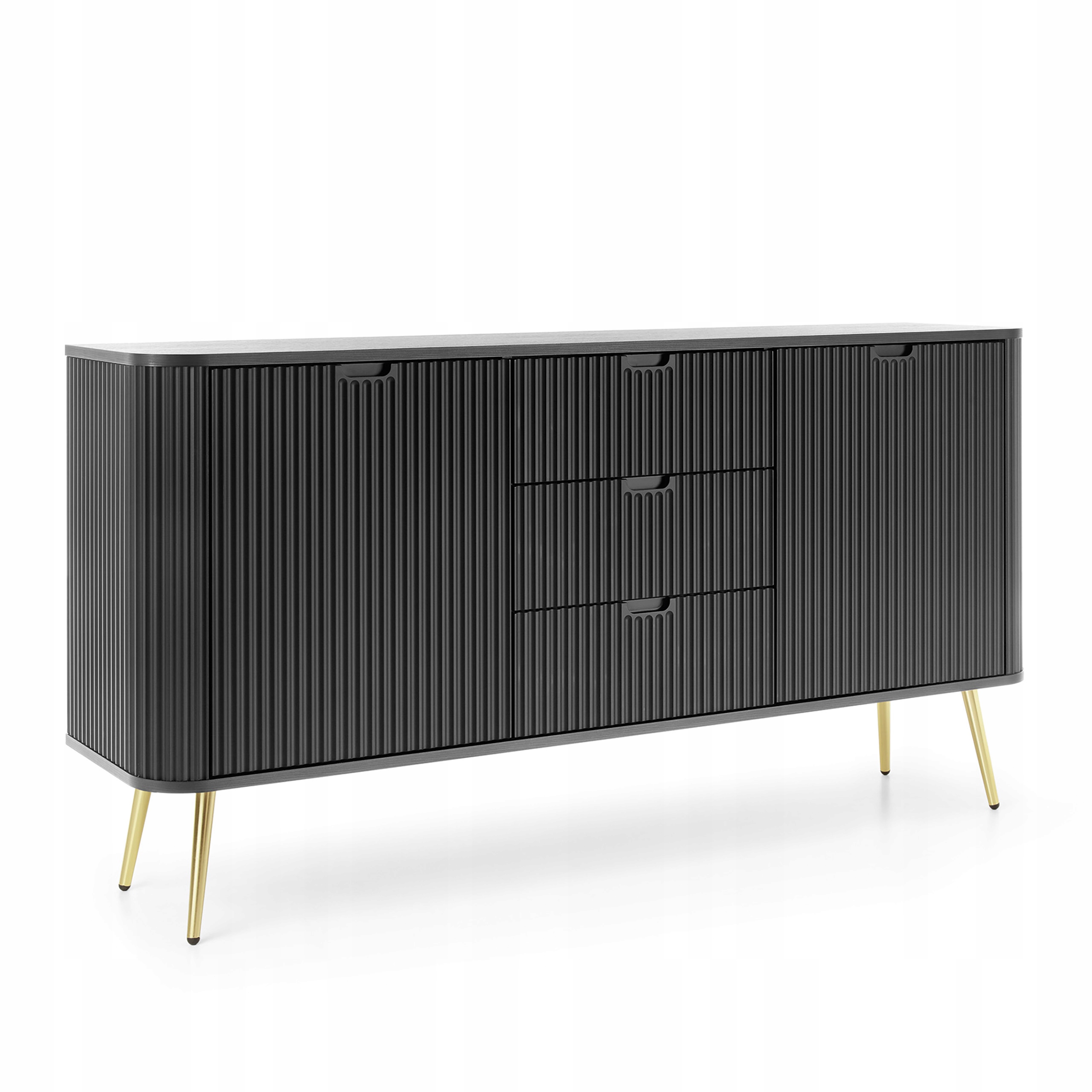 Komoda Zenzero 168 cm do obývacího pokoje Ložnice 3 zásuvky 2 Dvířka Černá
