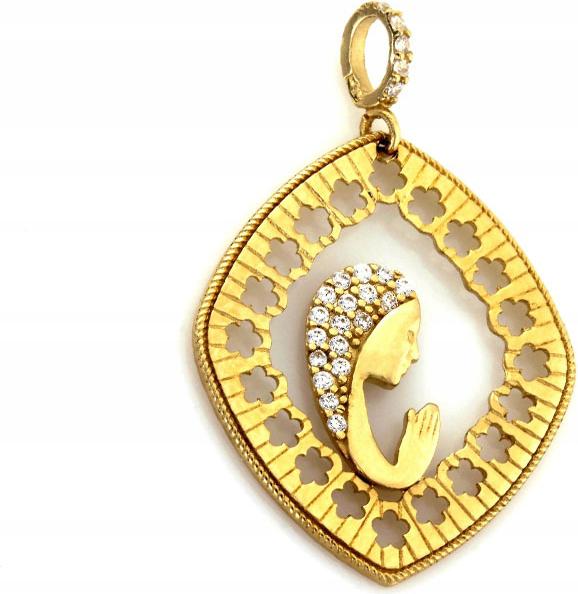 Medailon 585 Matka Boží modlící zirkony dárek na křtiny přívěsek 14k