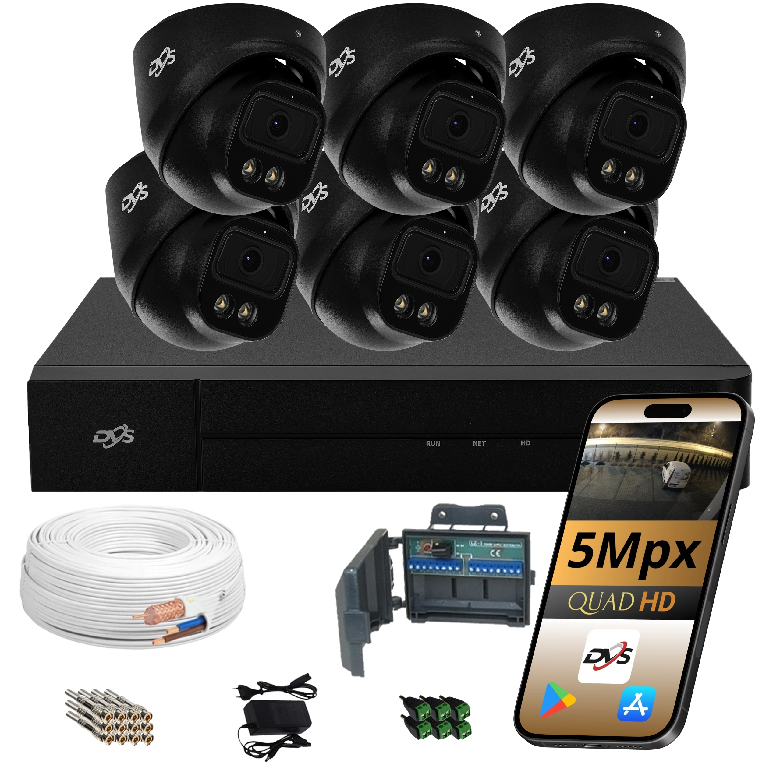 Monitorovacie Kamery Sada 6 Čiernych Kamer 5Mpx Dvs Dual Light Led Ir