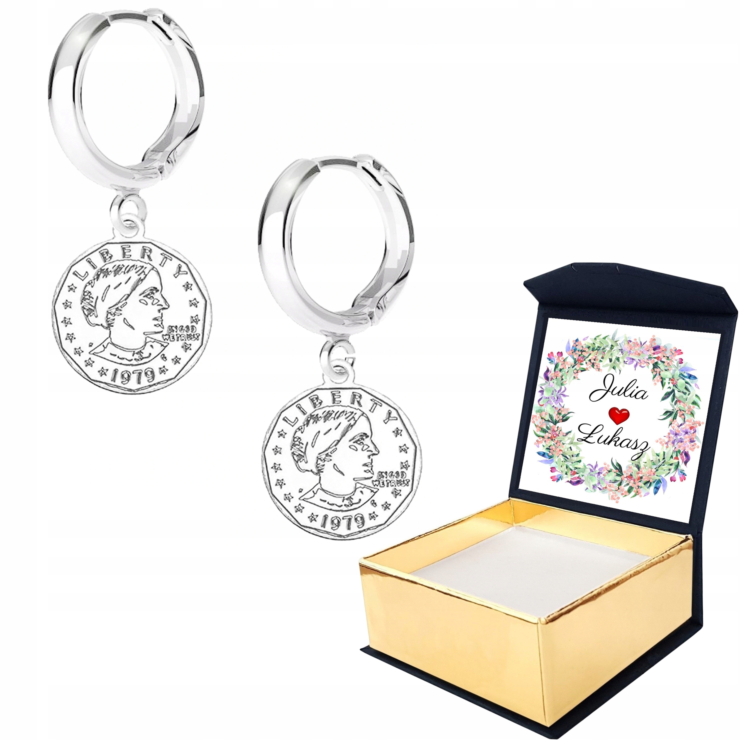 Stříbrné náušnice Mince Peníze Vlastní Potisk