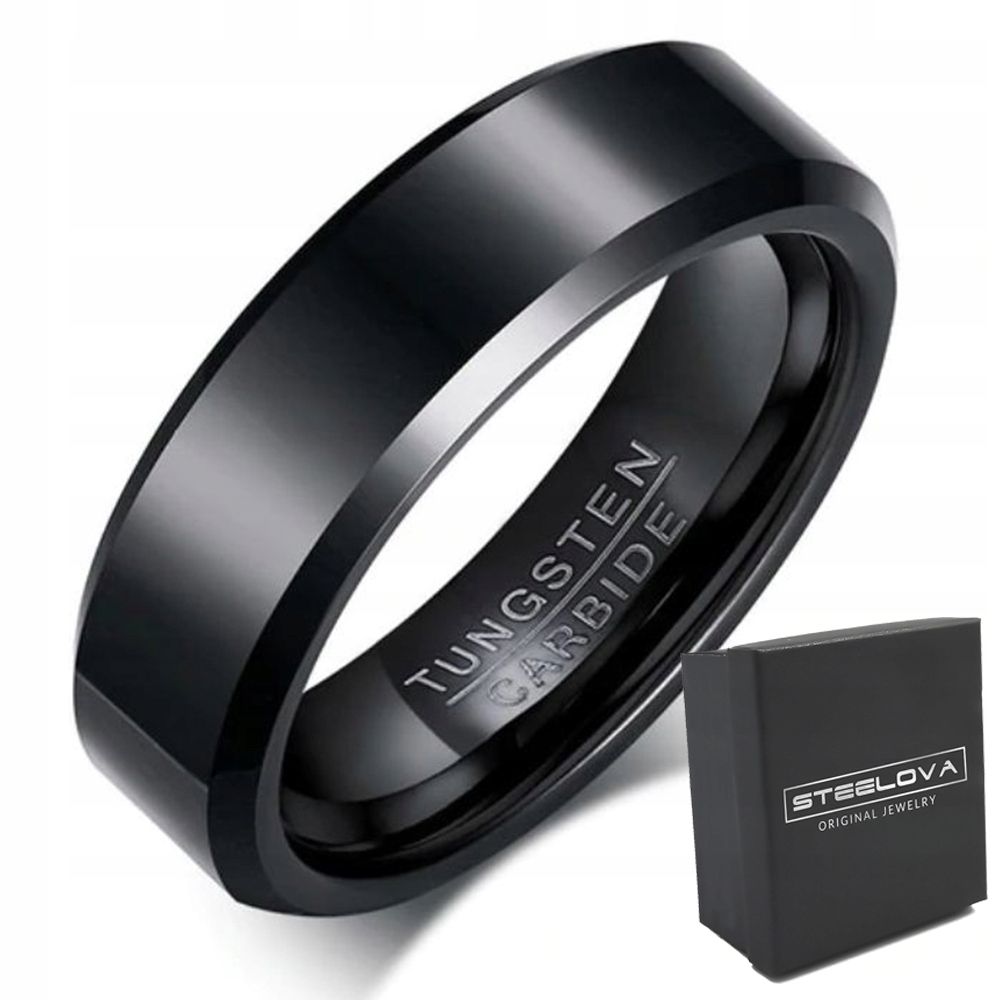 BŁYSZCZĄCA CZARNA OBRĄCZKA WOLFRAM FAZOWANA r.15