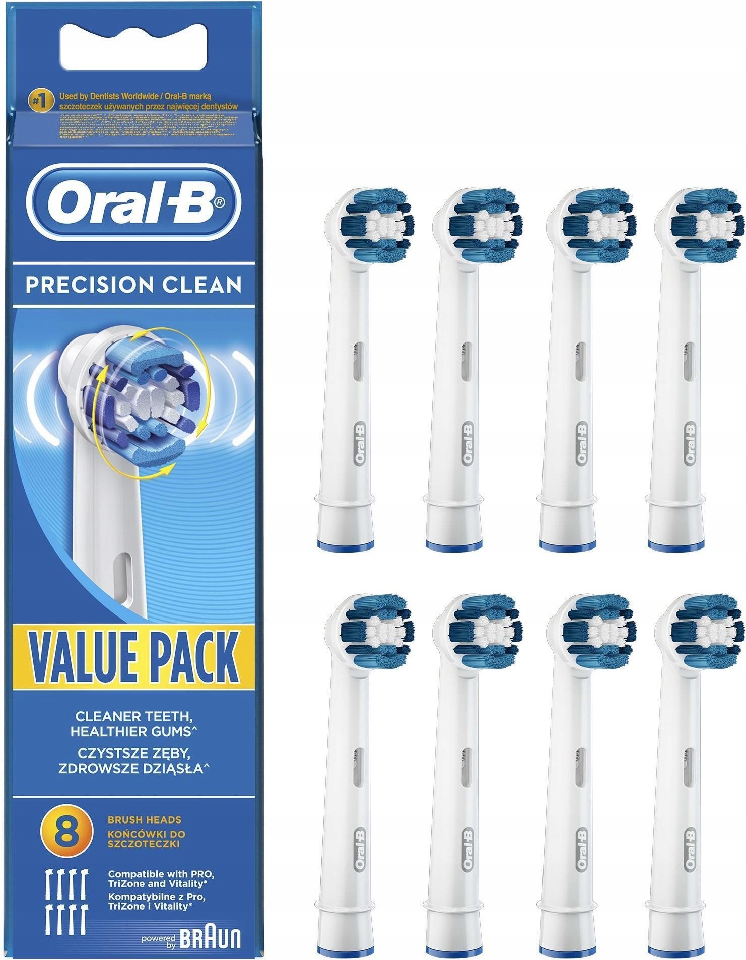 8x Końcówki Do Szczoteczek Oral-b Pro Precision Clean 8 Szt. Białe