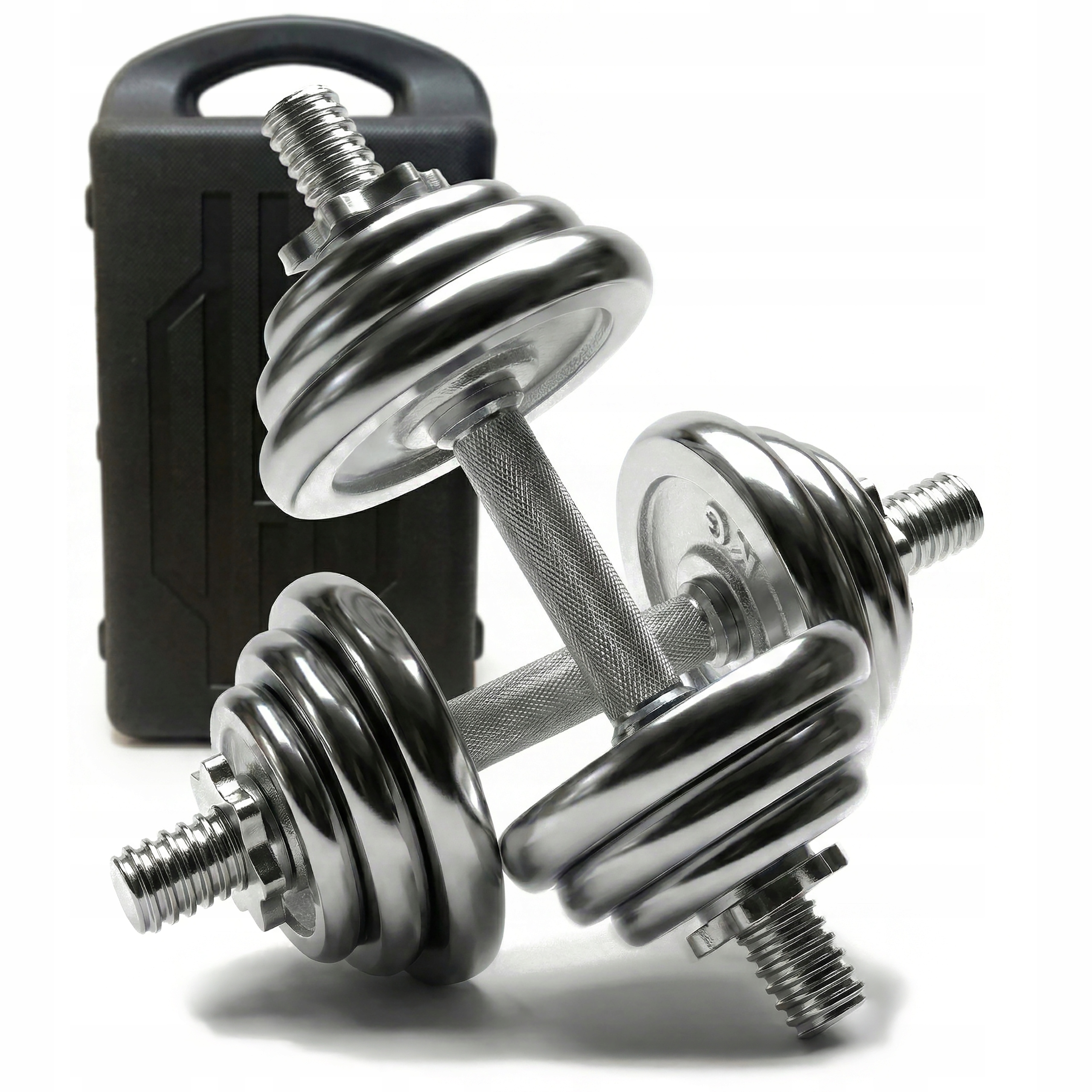 Hantle Żeliwne Chromowane 2X10 Solidne 25MM Chrom Walizka Zestaw 20KG