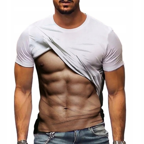 T-SHIRT ZABAWNA KOSZULKA WZÓR 3D MUSKULATURY XL