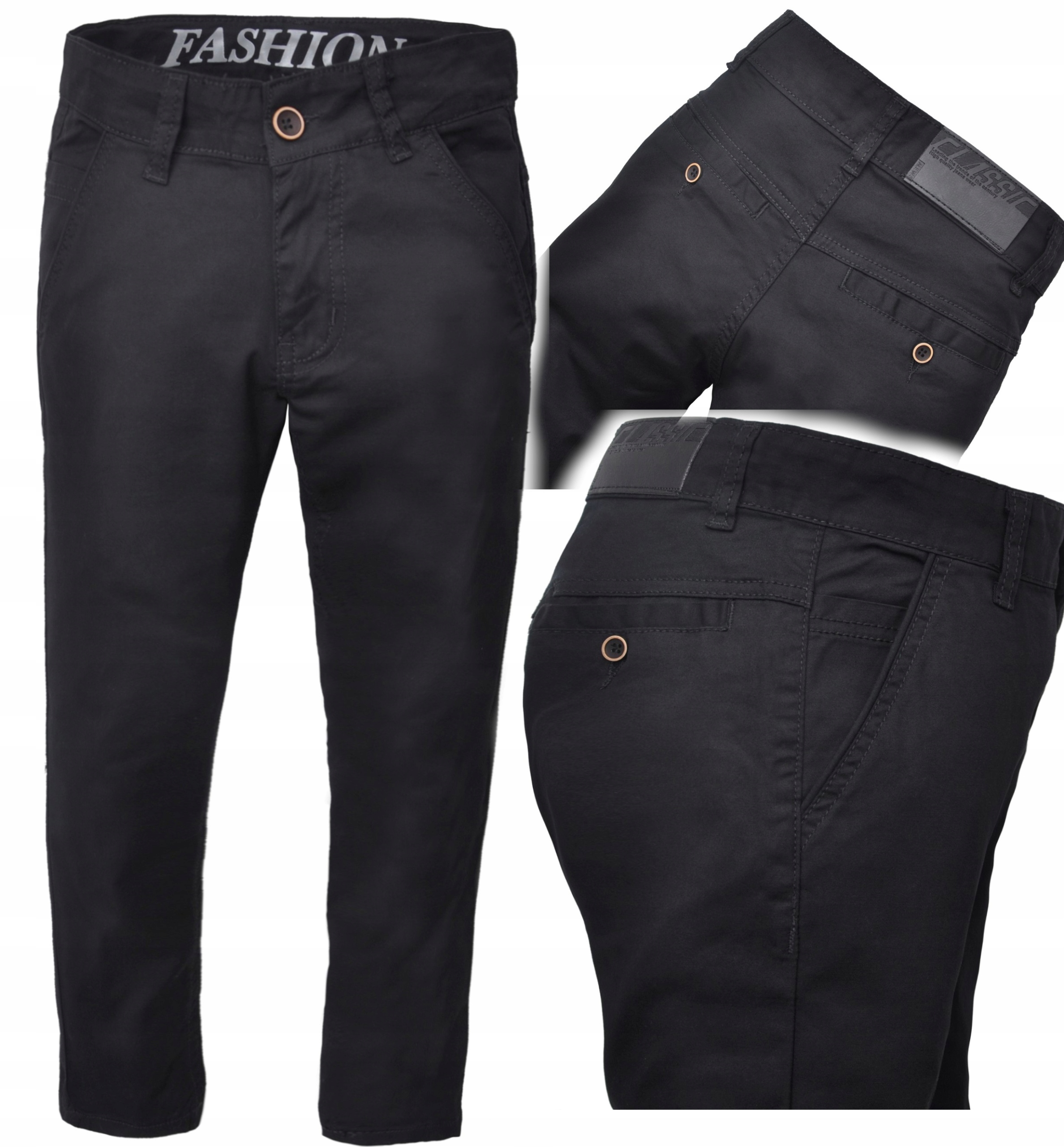 PEVO Spodnie czarne CHINOSY wizytowe eleganckie r 122/128