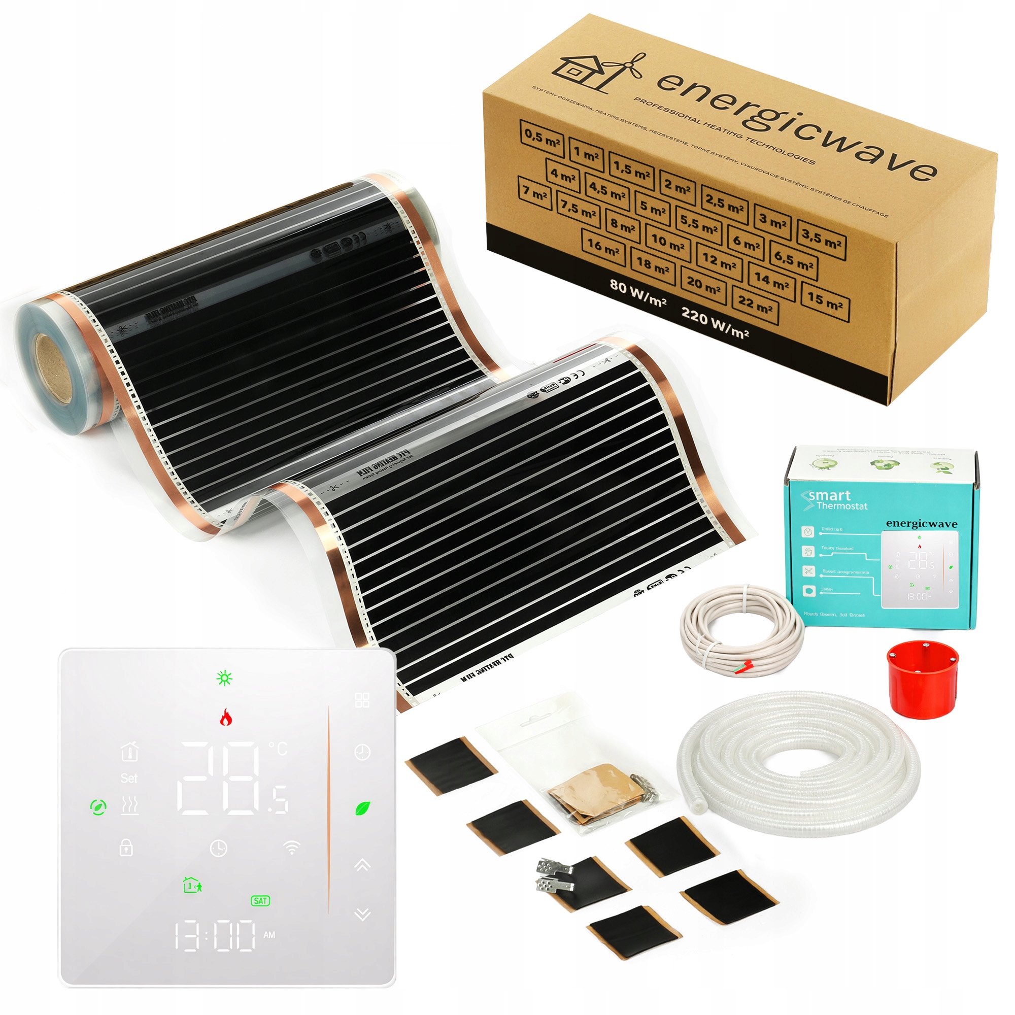 Vykurovacia fólia 220 W, šírka 100 cm, 5 m2 s termostatom, elektrické vykurovanie
