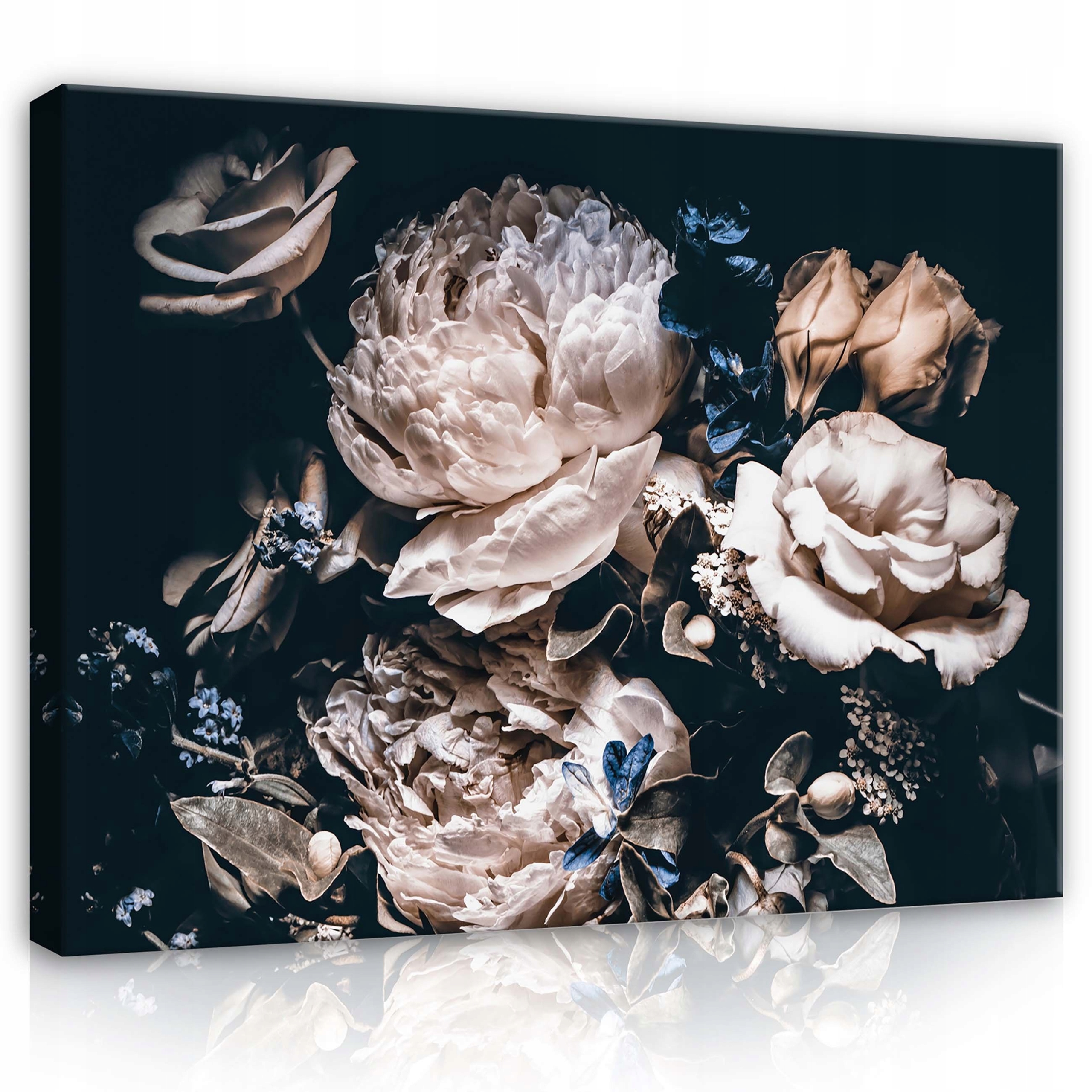 Obraz 100x75 Květiny pivoňky růže kytice tmavé pozadí vintage