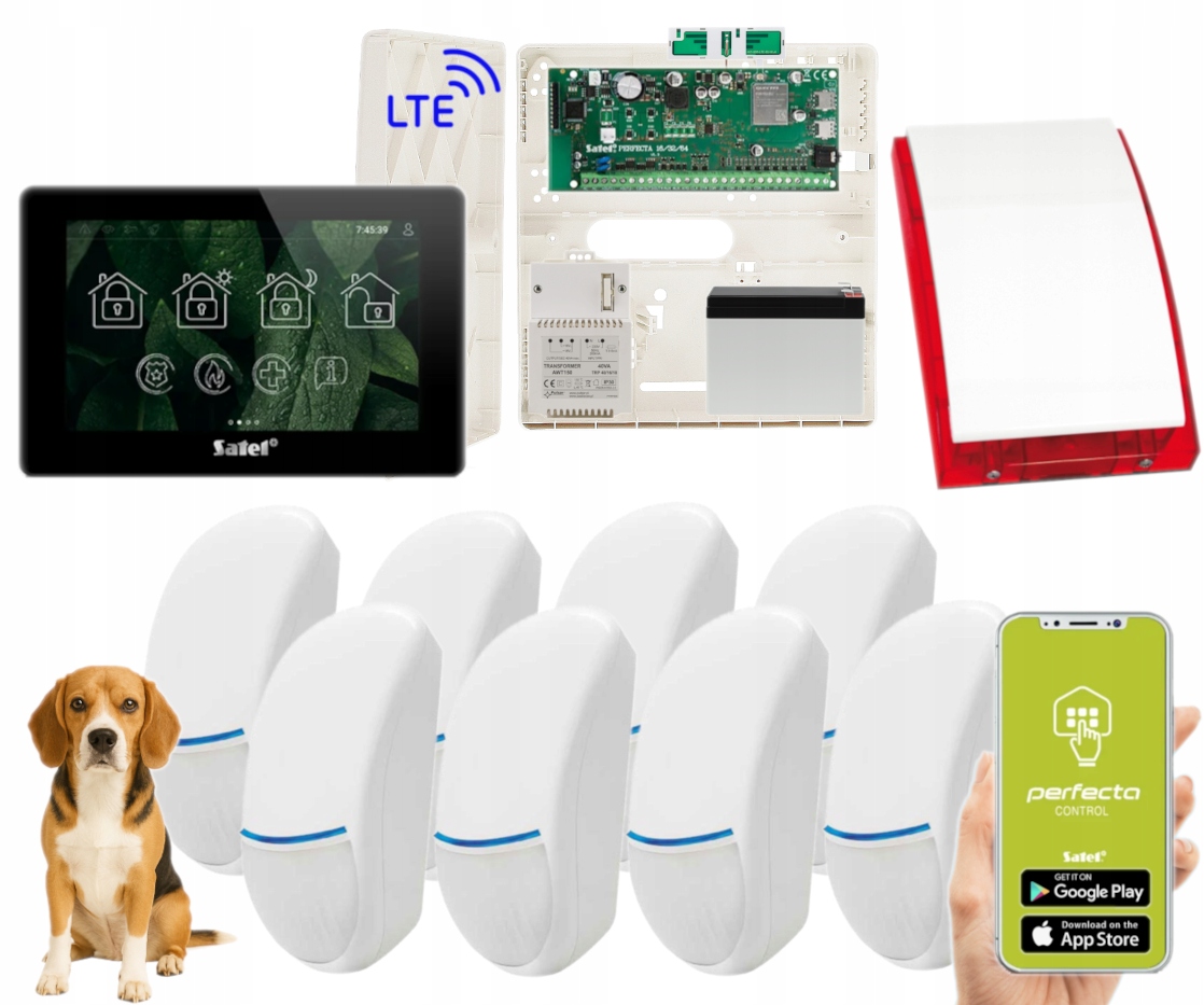 Zestaw Alarmowy Satel Perfecta 64 M Dotyk Lte Syrena 8 Czujek Pir Pet App