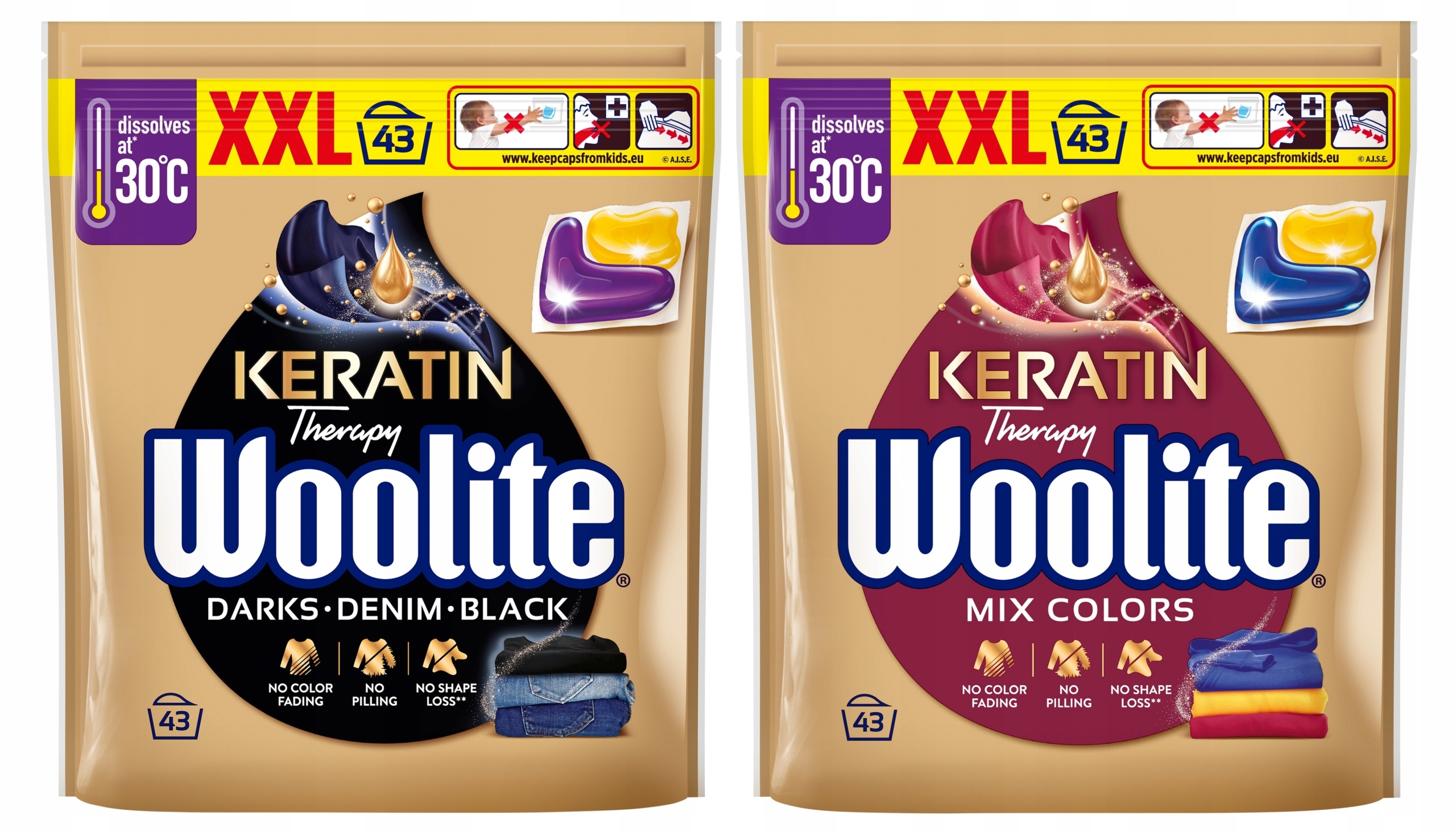 Woolite Kapsułki z Keratyną do Prania Dark Black Jeans Color 2x43 szt.