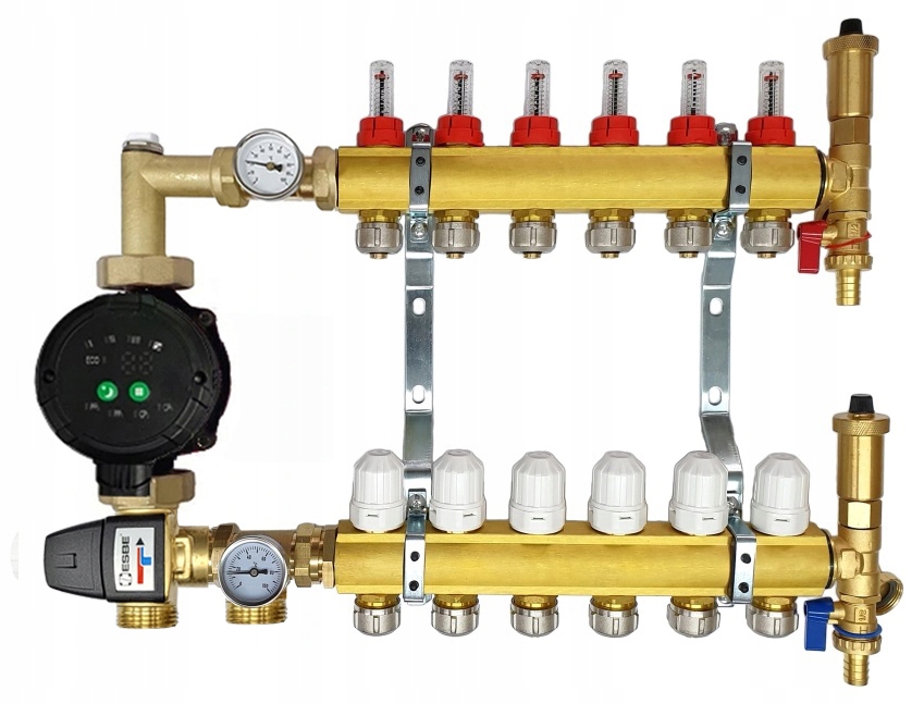 Rozdělovač 6 okruhů Pro Podlahové Vytápění Podlahové Hlavice S Čerpací Skupinou Ibo