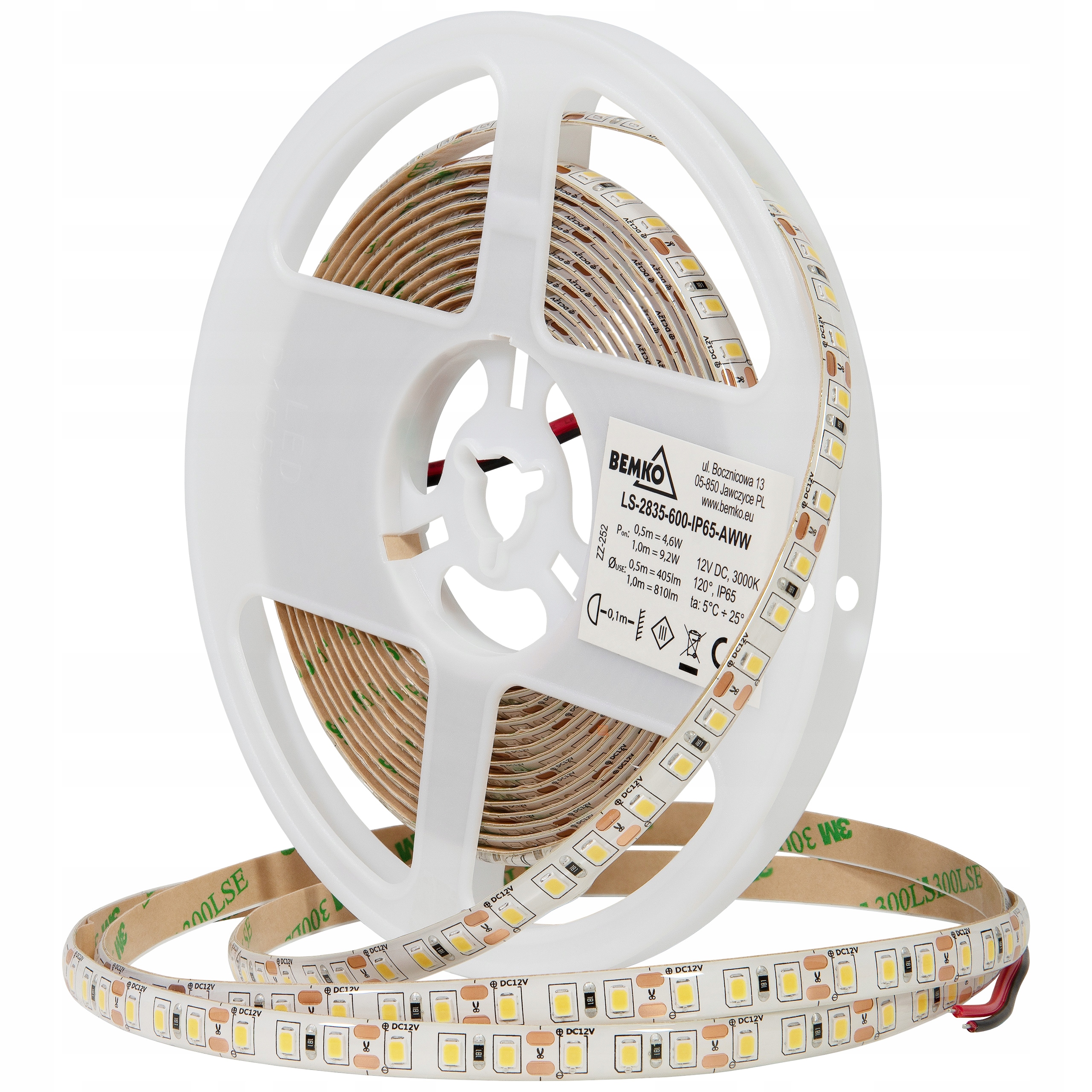 

Taśma Led 2835-600 biały ciepły 12V 5m IP65 Bemko