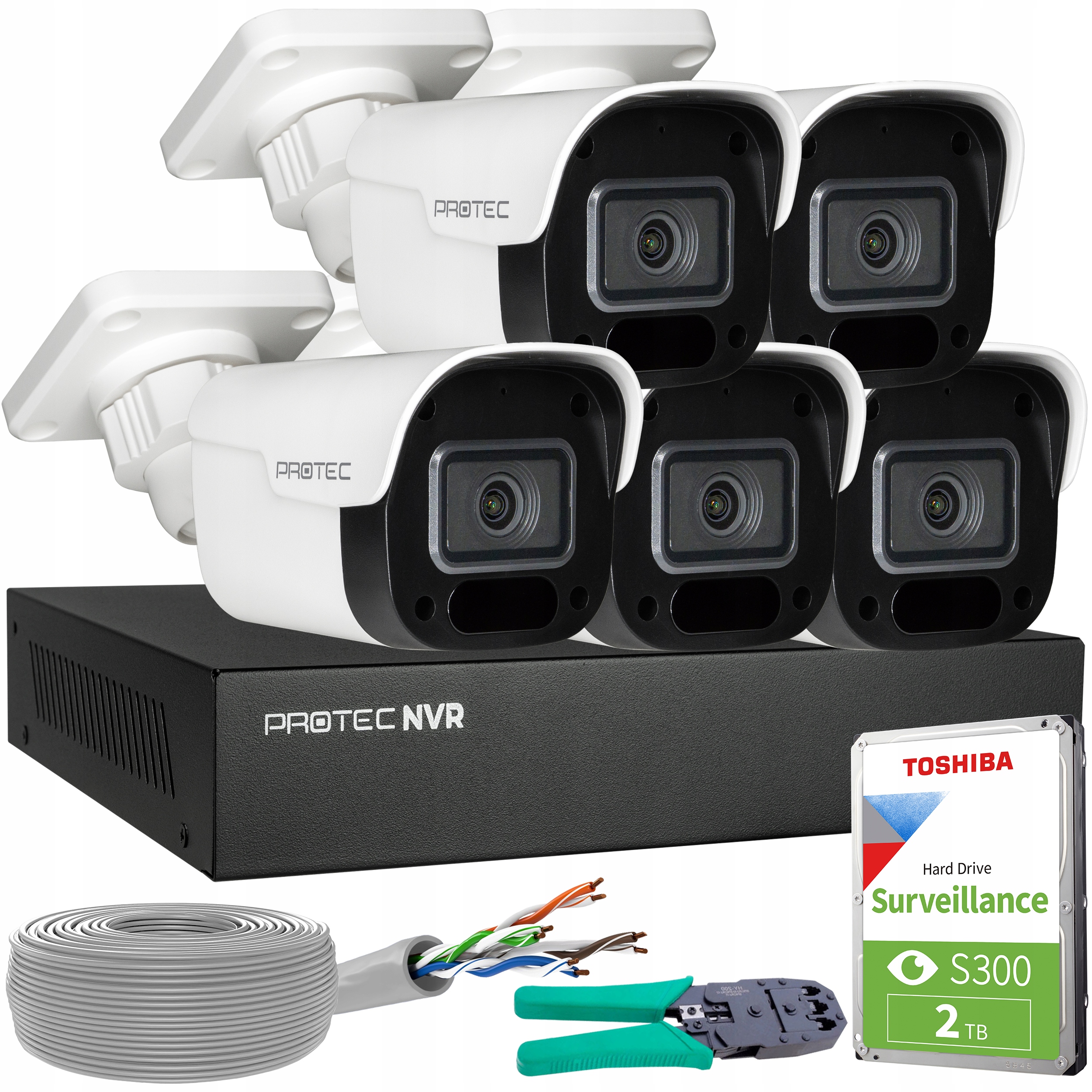 Zestaw Do Monitoringu 5 Kamer Ip PoE 4Mpx z Mikrofonem Podgląd z Hdd