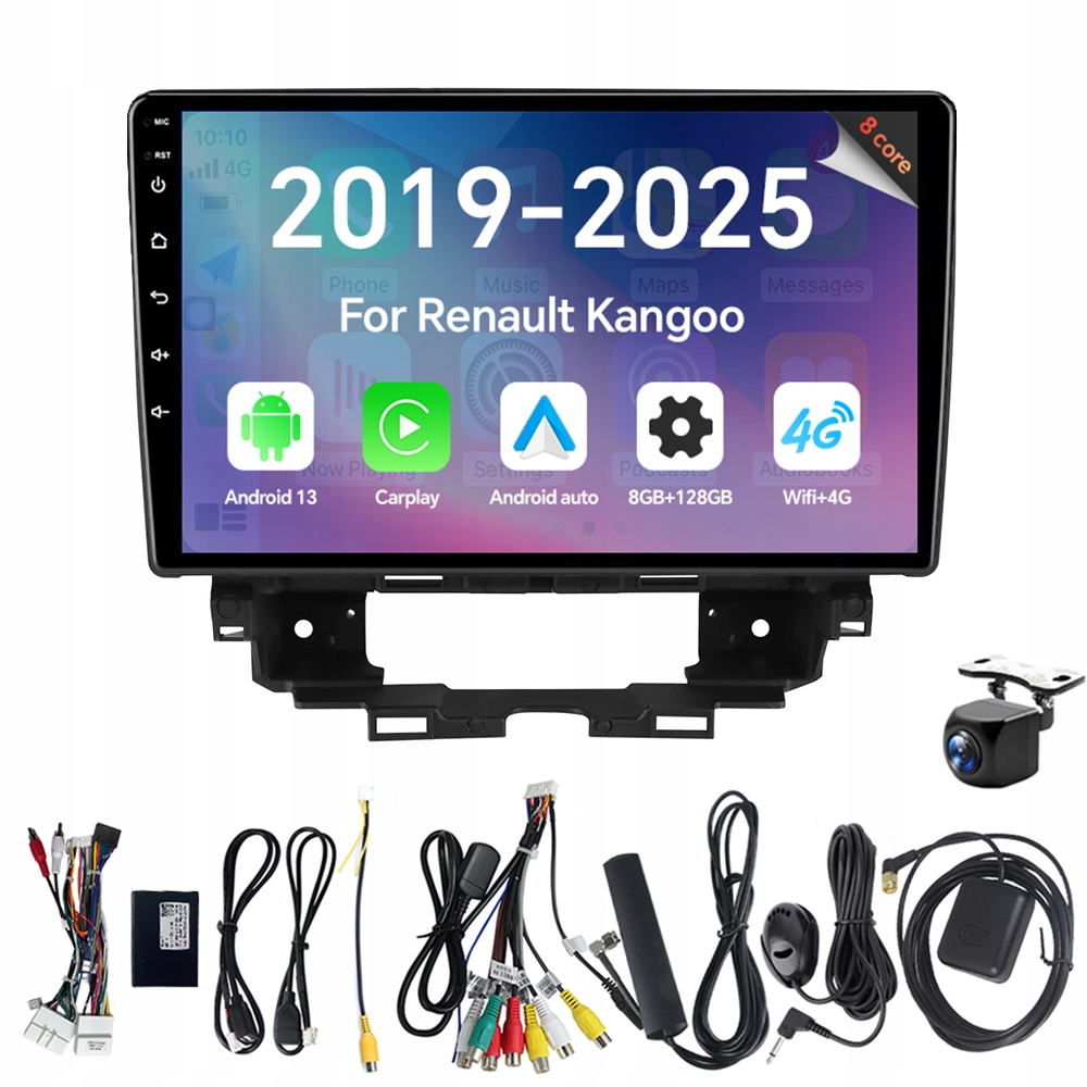 Eunavi 2Din Android 13 Autorádio pro Renault Kangoo 2019-2025 s CarPlay a Rds