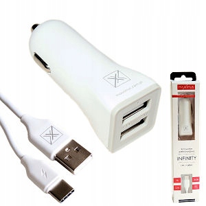

Ładowarka samochodowa 2.1A 2xUSB + Kabel Typ C 1m