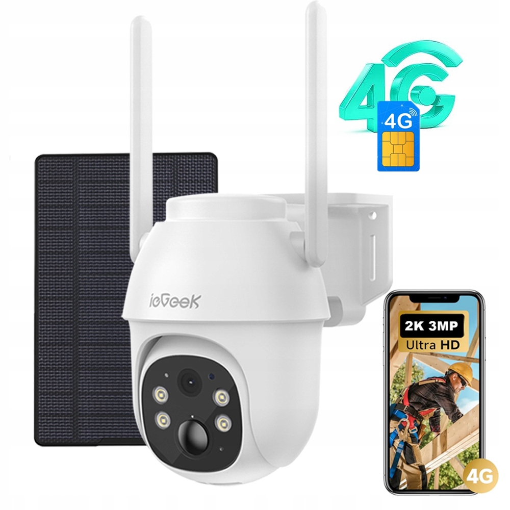 Solární venkovní kamera 2K Sim karta 4G Lte Rotační Inteligentní Cctv