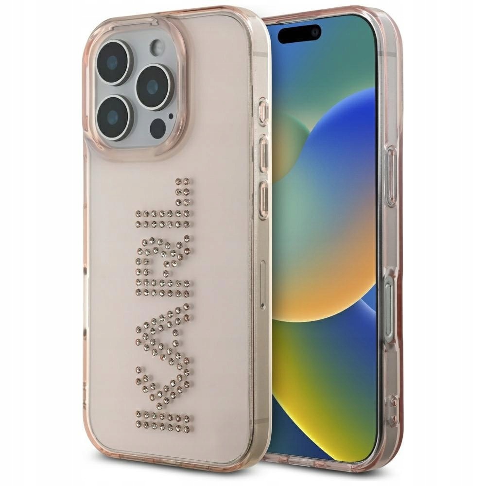 Etui Karl Lagerfeld IML Rhinestones Logo do iPhone 16 Pro różowy