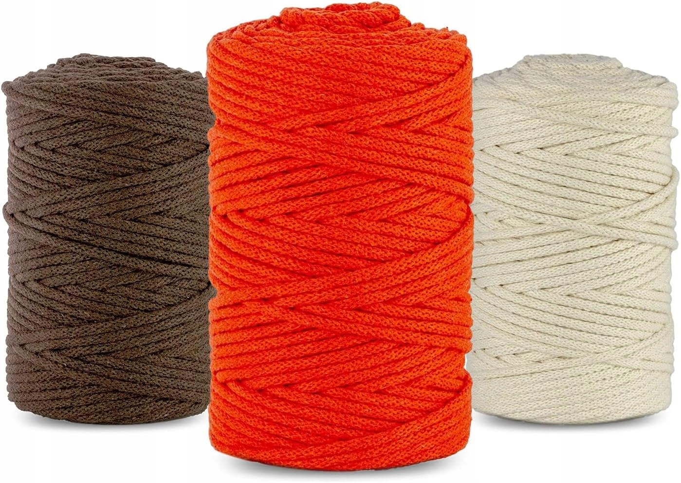 Bavlněná šňůra 5 mm 100 m mix 3 barvy krémová, hnědá, oranžová