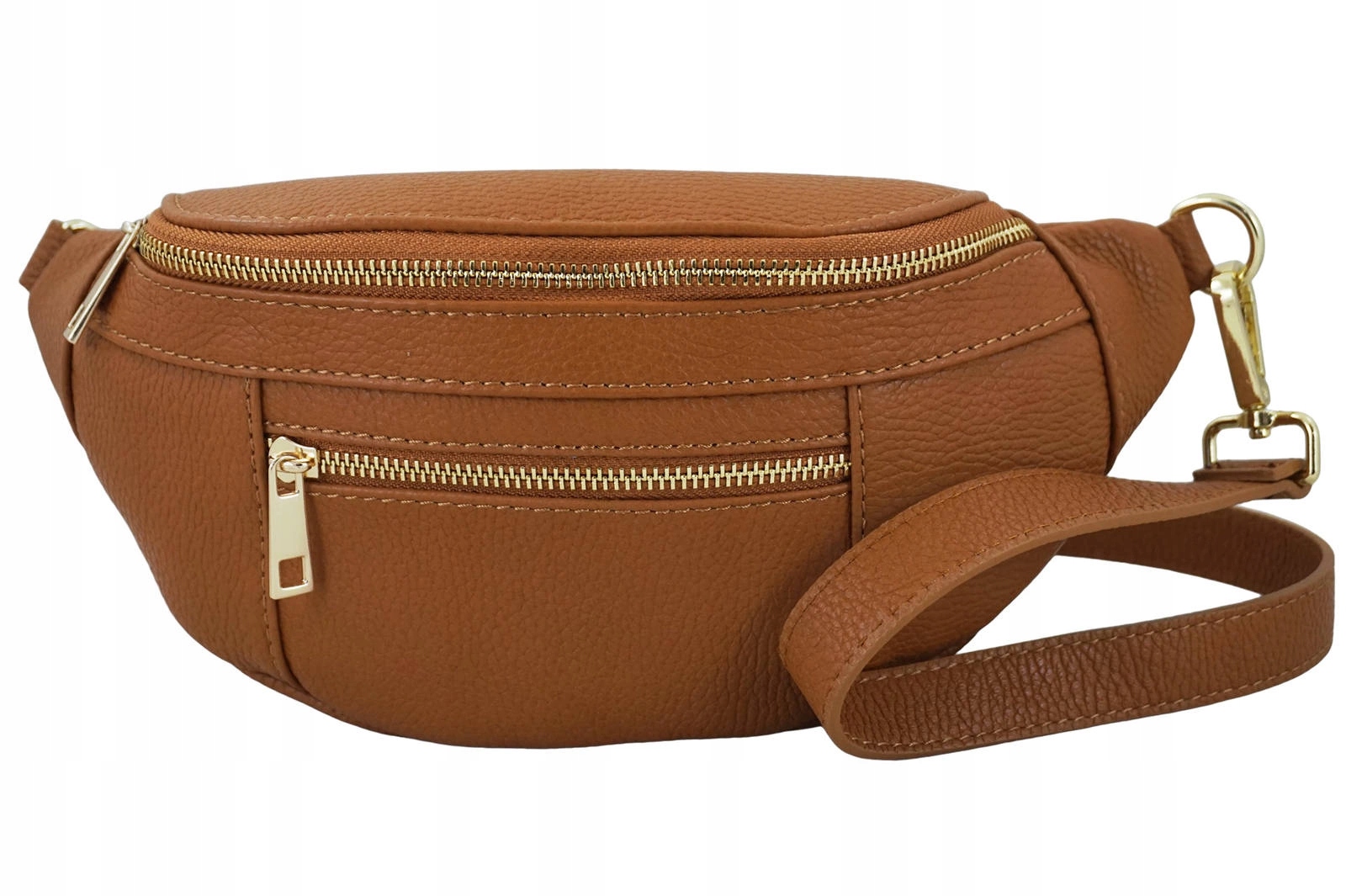 Dámská kožená ledvinka s kapsou hnědá světlá